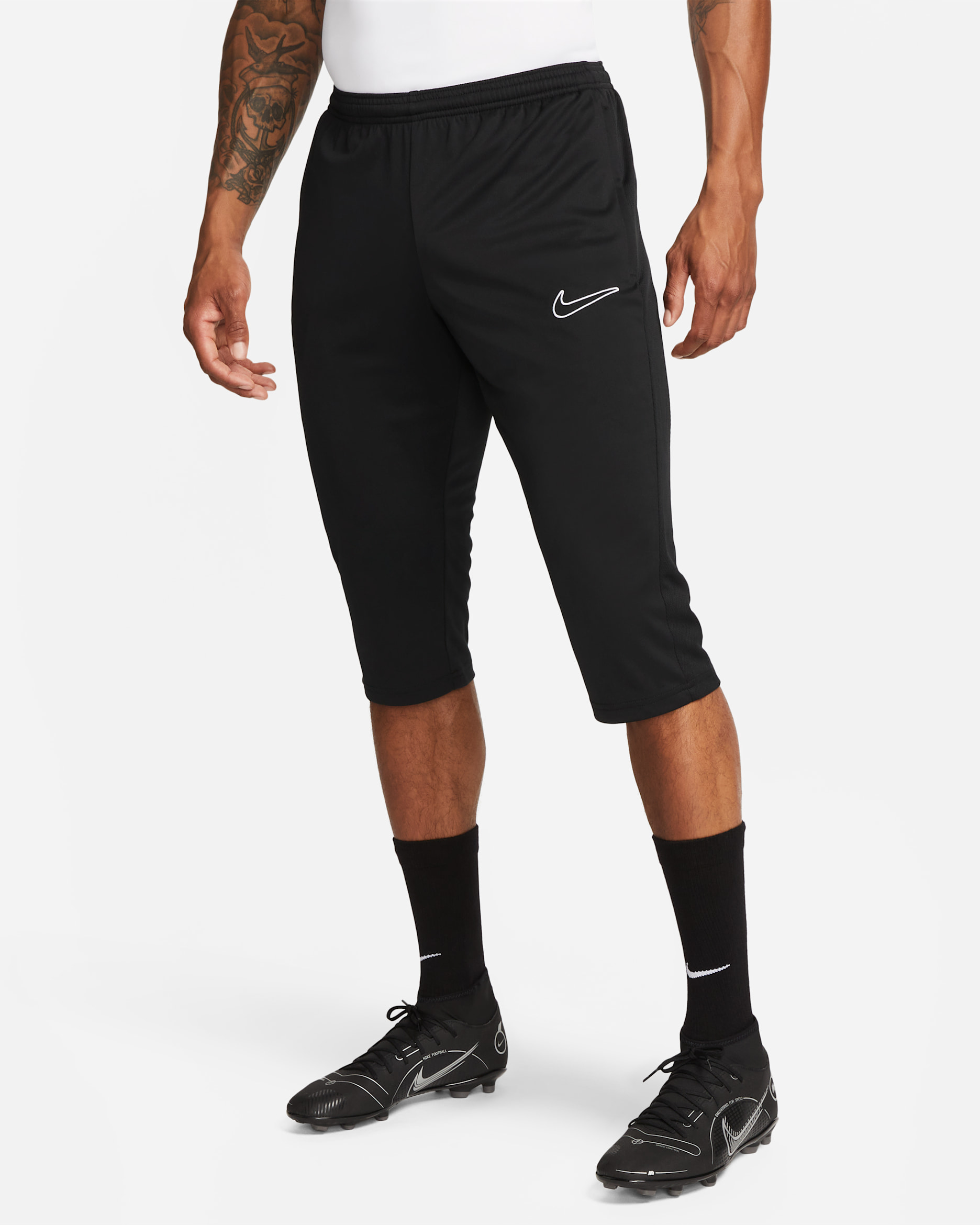 ナイキ Dri-FIT アカデミー メンズ 3/4 ニット サッカーパンツ (ストック) - ブラック/ブラック/ホワイト
