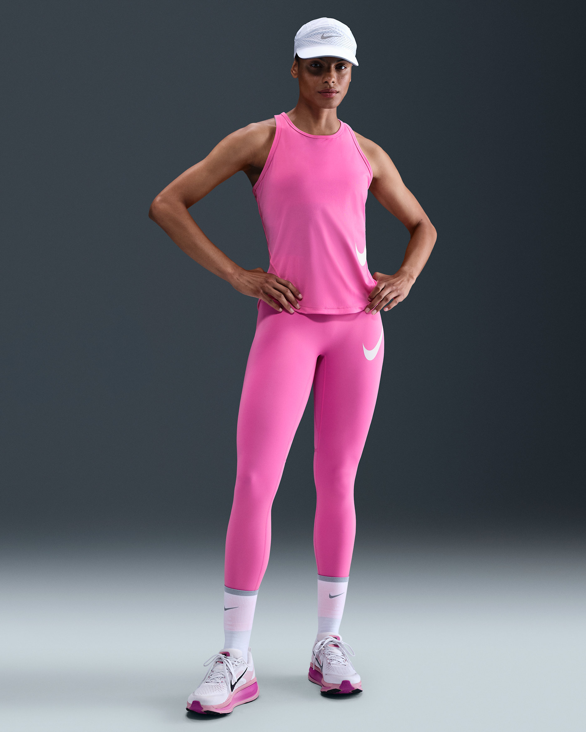 Nike Tempo Swoosh Run Women's High-Waisted 7/8 Running Leggings - Playful Pink/Black/White