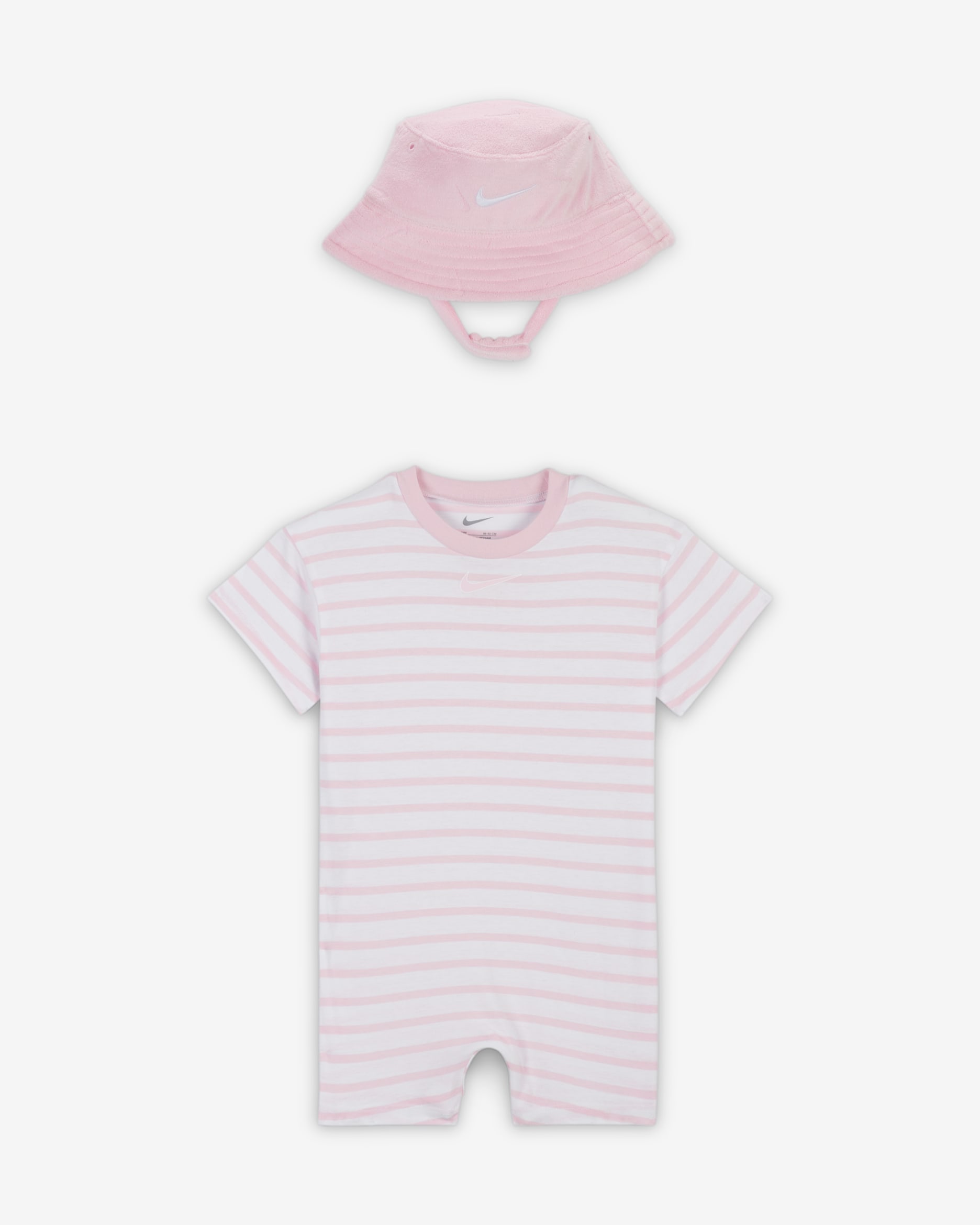 Nike Baby (12-24M) Short Sleeve Romper with Bucket Hat - Pink Foam
