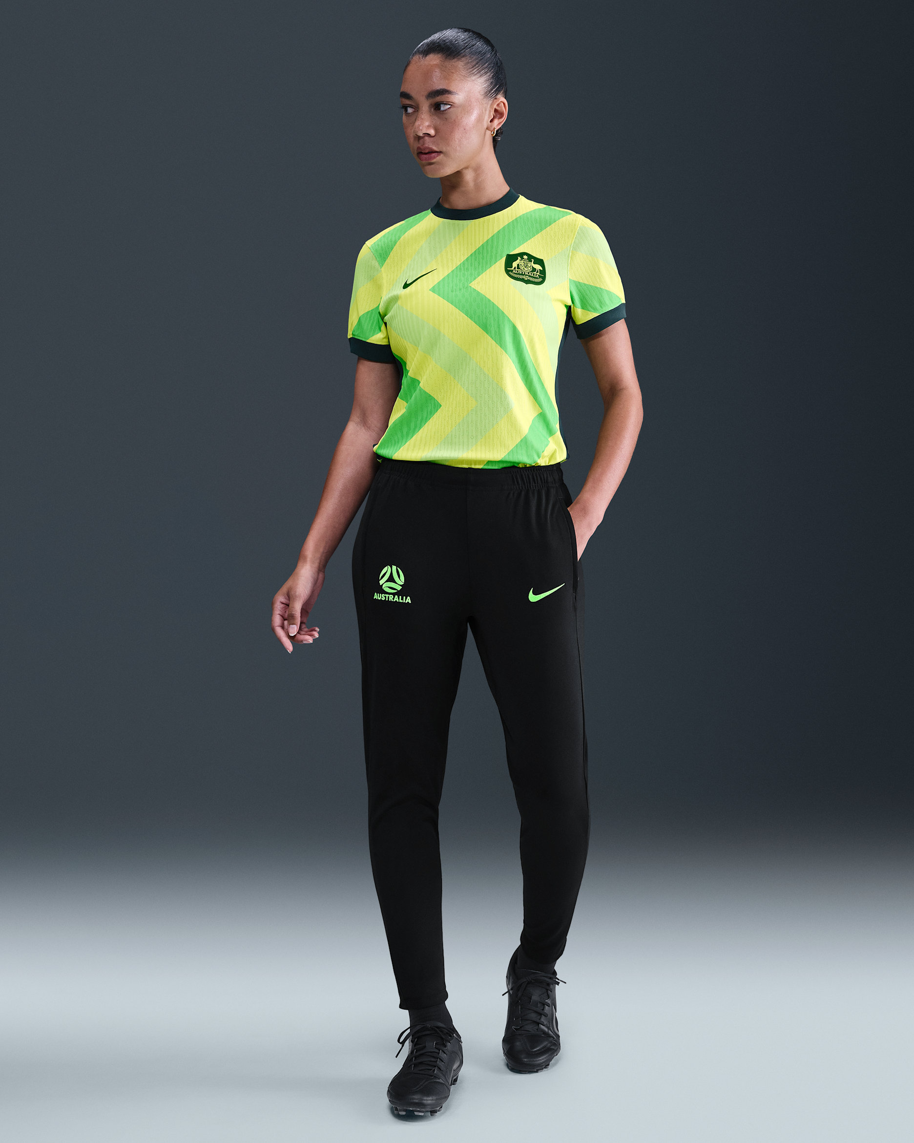 Australia Academy Pro Women's Nike Dri-FIT Football Knit Pants - Black/Lime Blast/Lime Blast