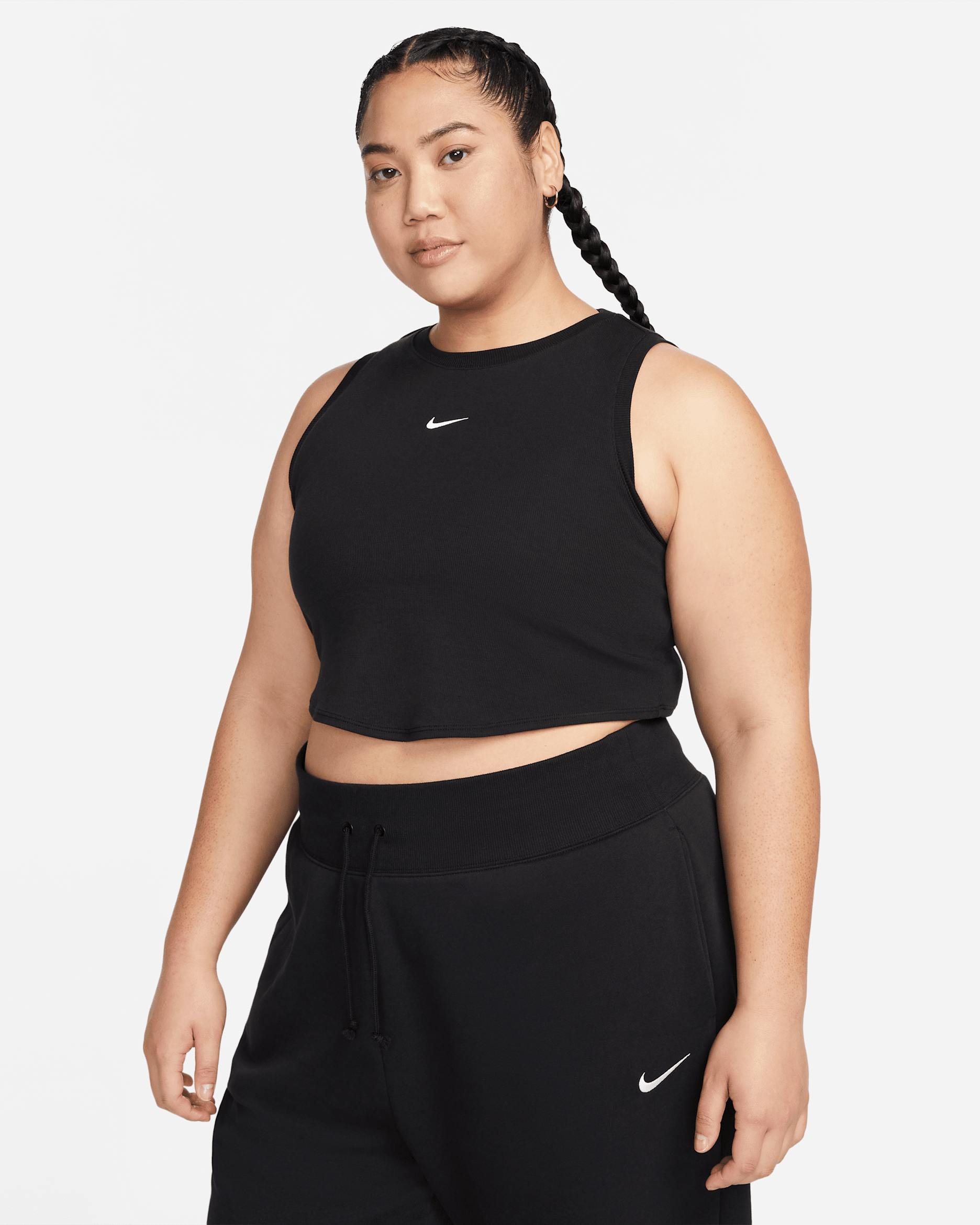 Nike Sportswear Chill Knit Women's Tight Cropped Mini-Rib Tank Top (Plus Size) - Black/Sail