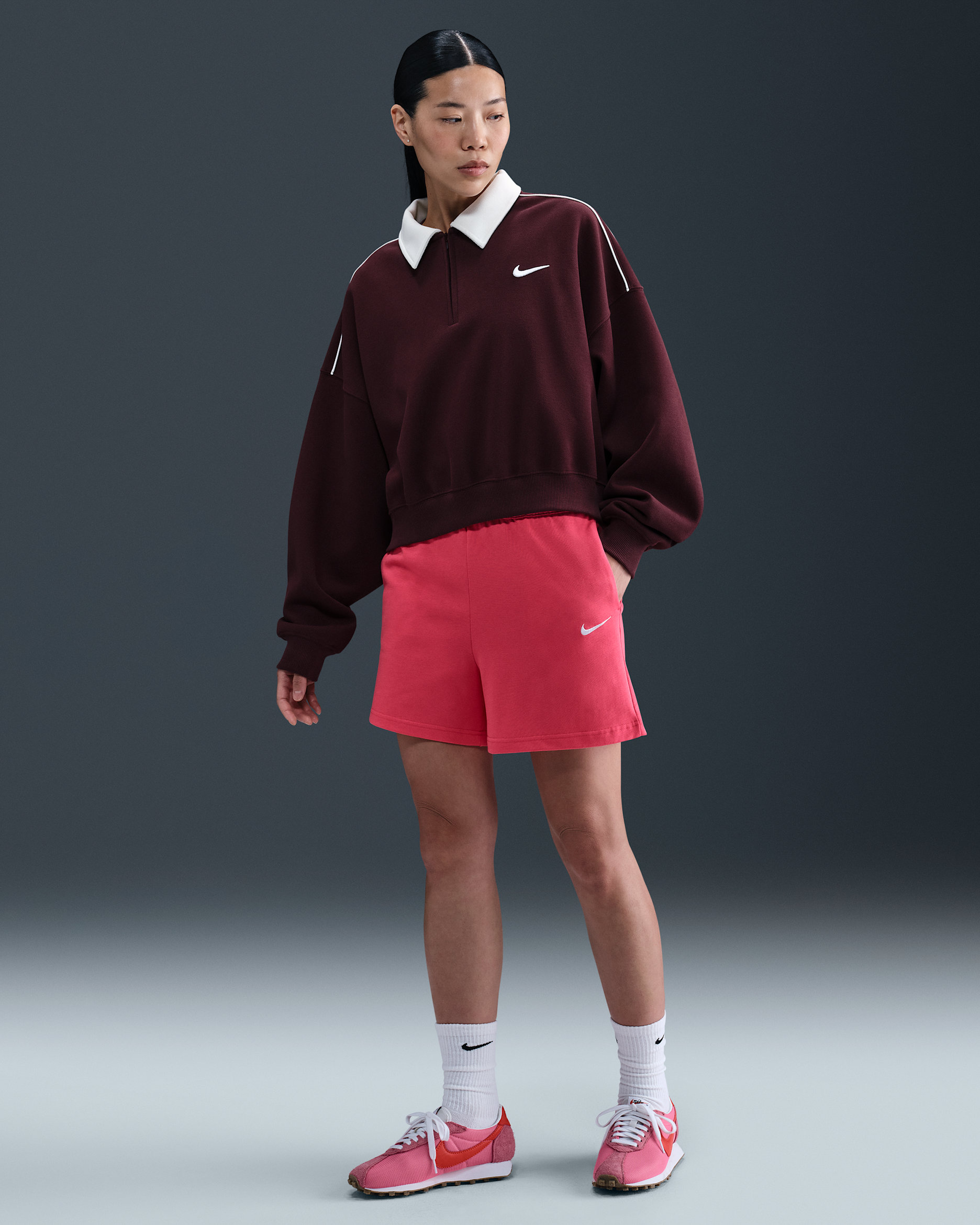 Nike Sportswear 女款平織短褲 - Aster Pink/白色