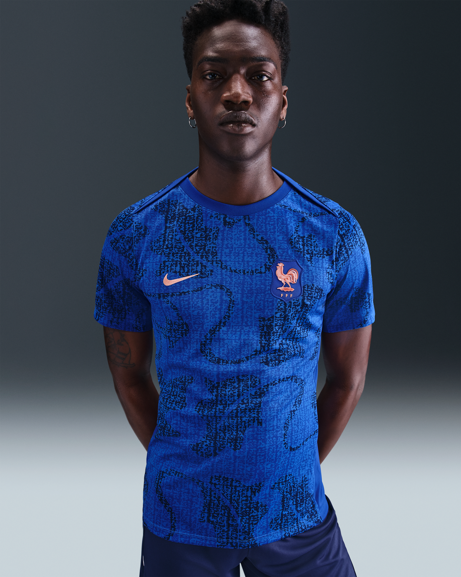 FFF Academy Pro Men's Nike Dri-FIT Football Pre-Match Short-Sleeve Top - Lyon Blue/Bright Blue/Blue Void/Light Madder Root
