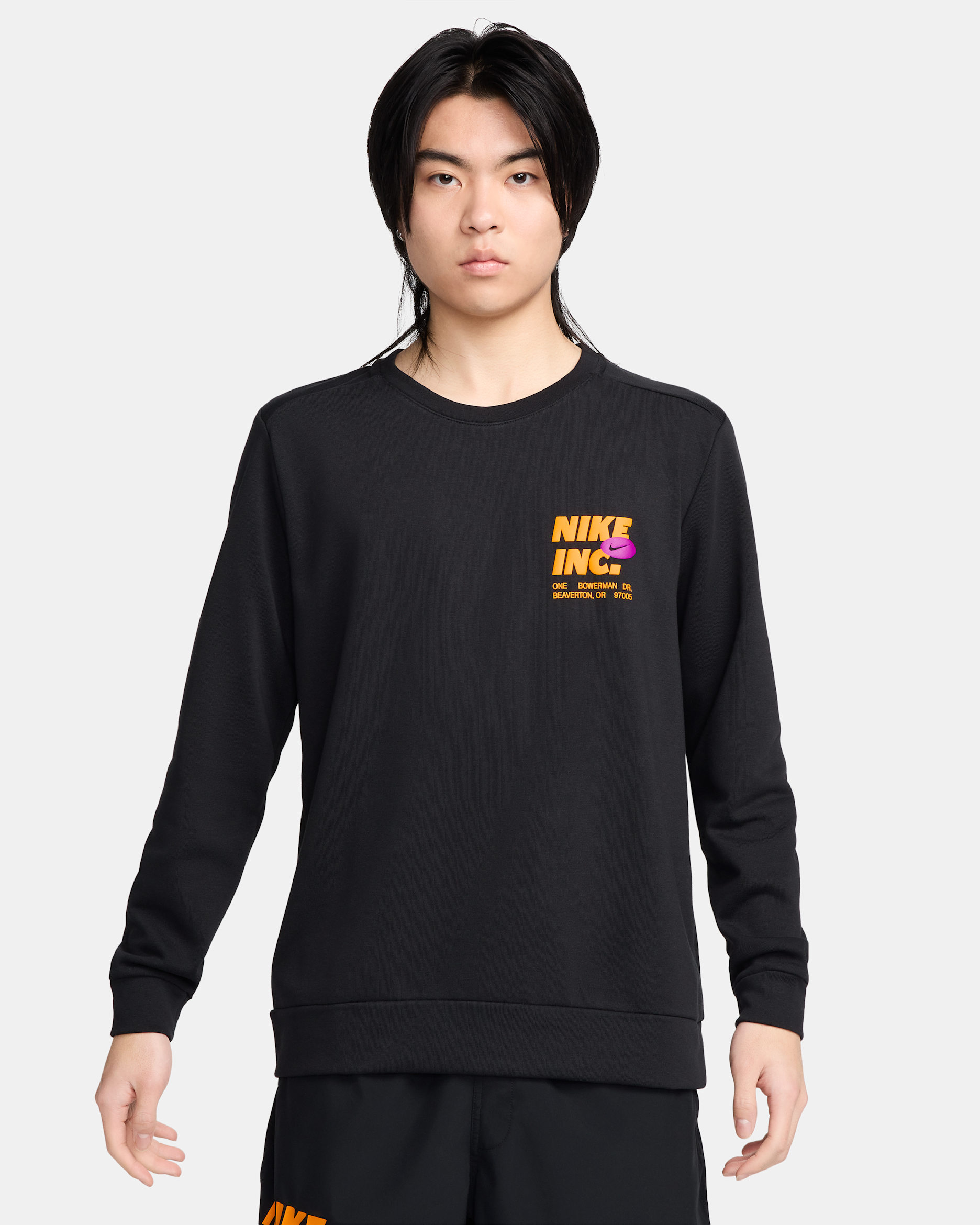 Nike Men's Dri-FIT Fleece Long-Sleeve Fitness Crew - Black/Black/Sundial