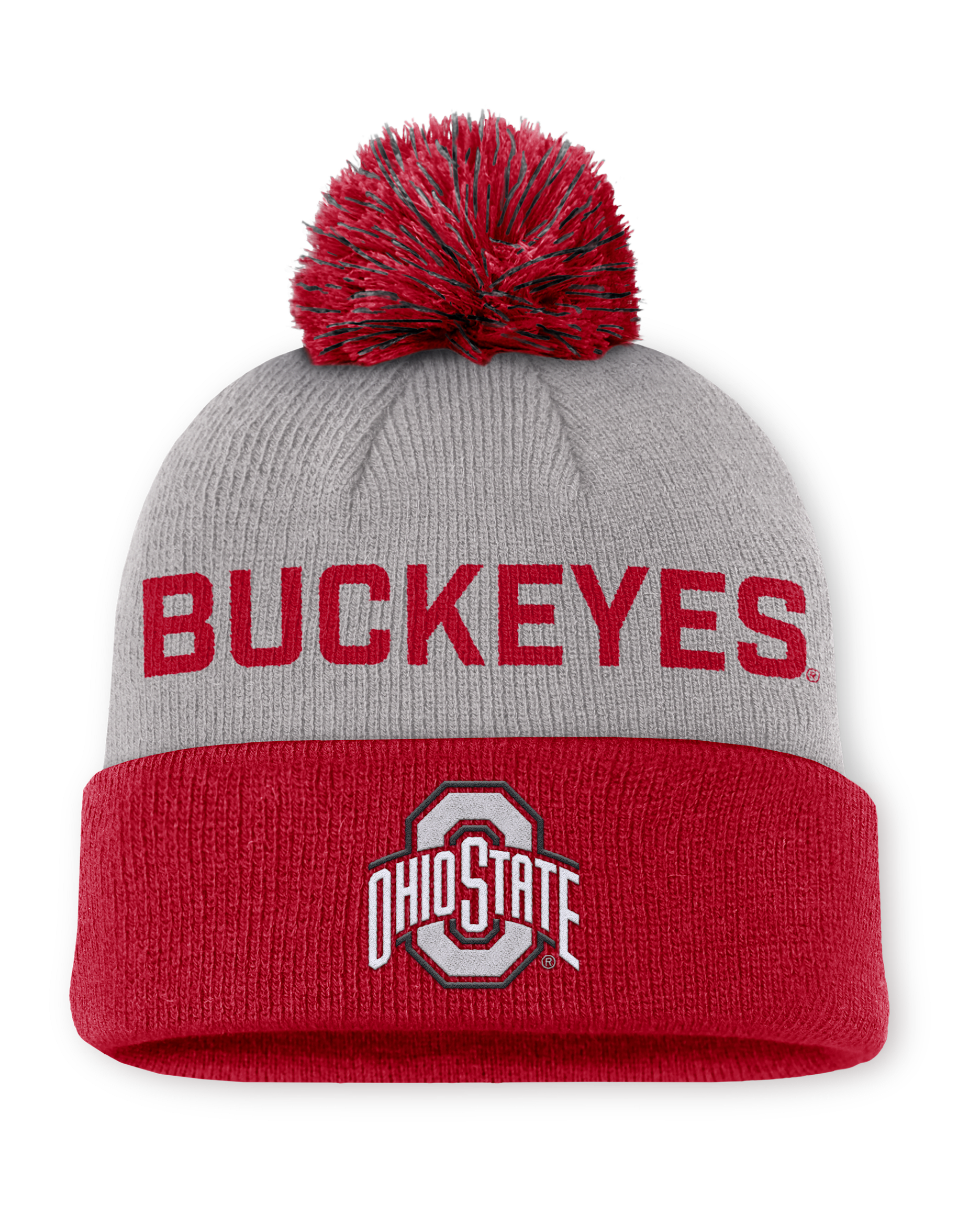 Ohio State Primetime Peak Men's Nike College Cuffed Pom Beanie - Grey