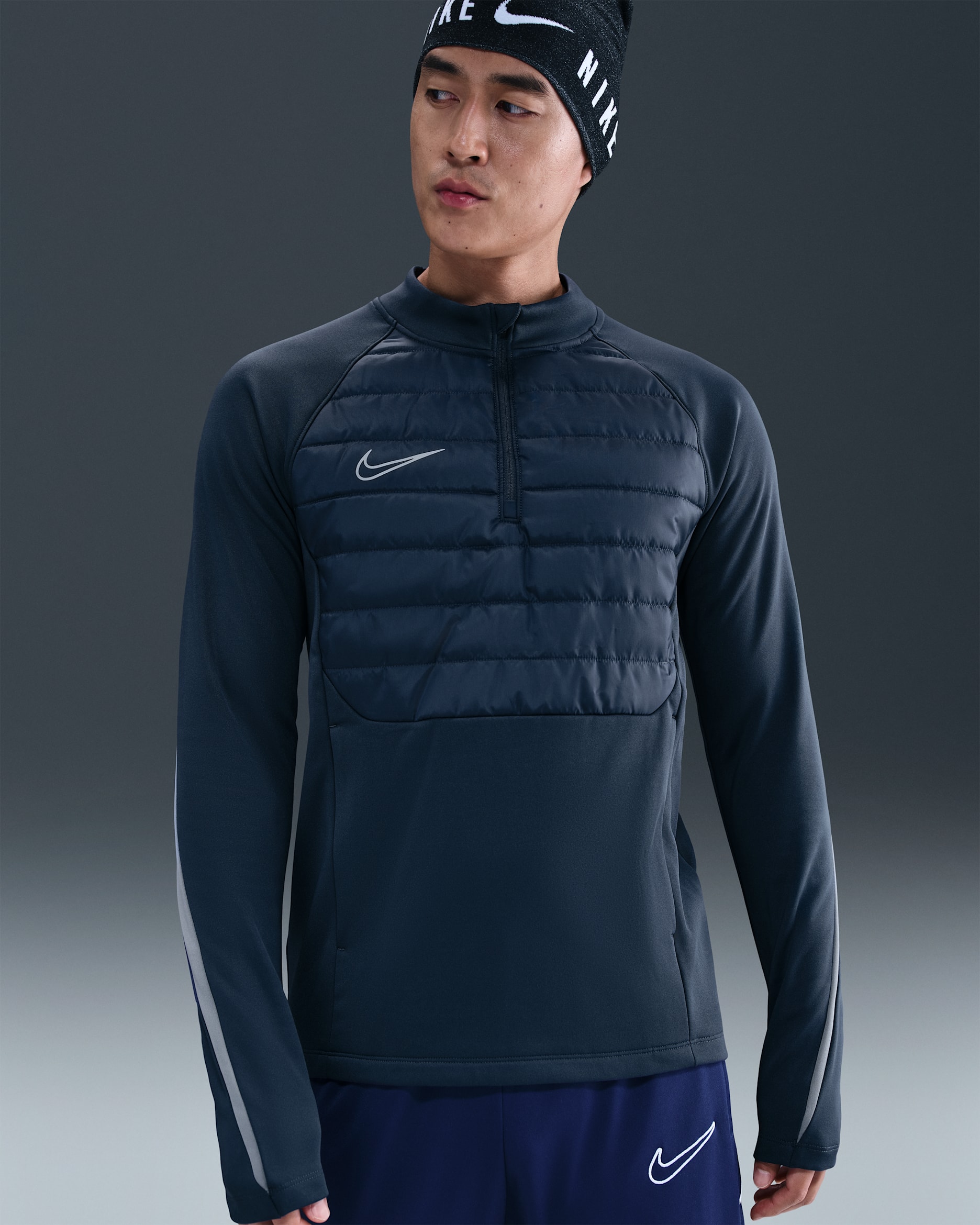 Nike Academy Winter Warrior Men's Therma-FIT 1/2-Zip Soccer Top - Thunder Blue/Cool Grey