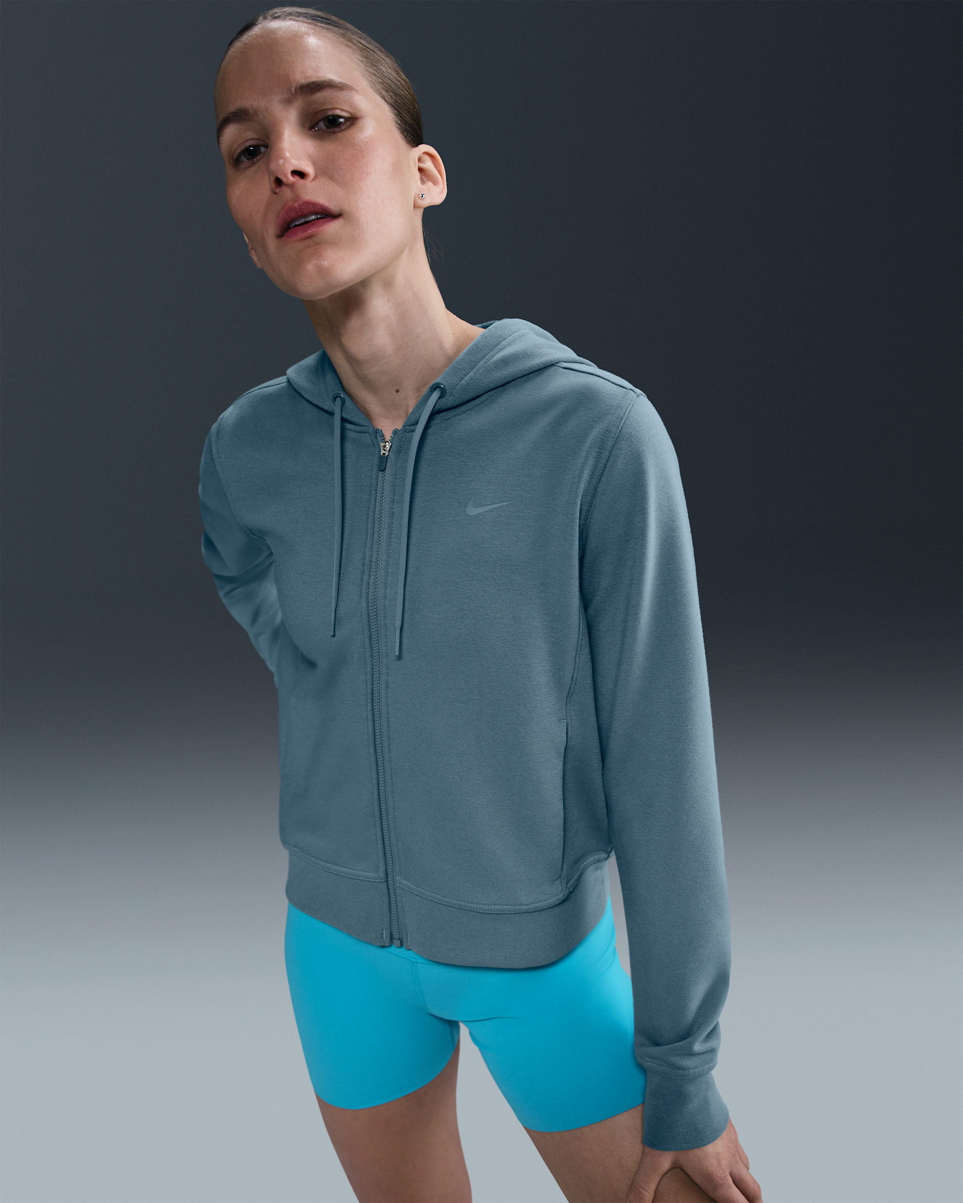 Nike Dri-FIT One Women's Full-Zip French Terry Hoodie - Smokey Blue/Black