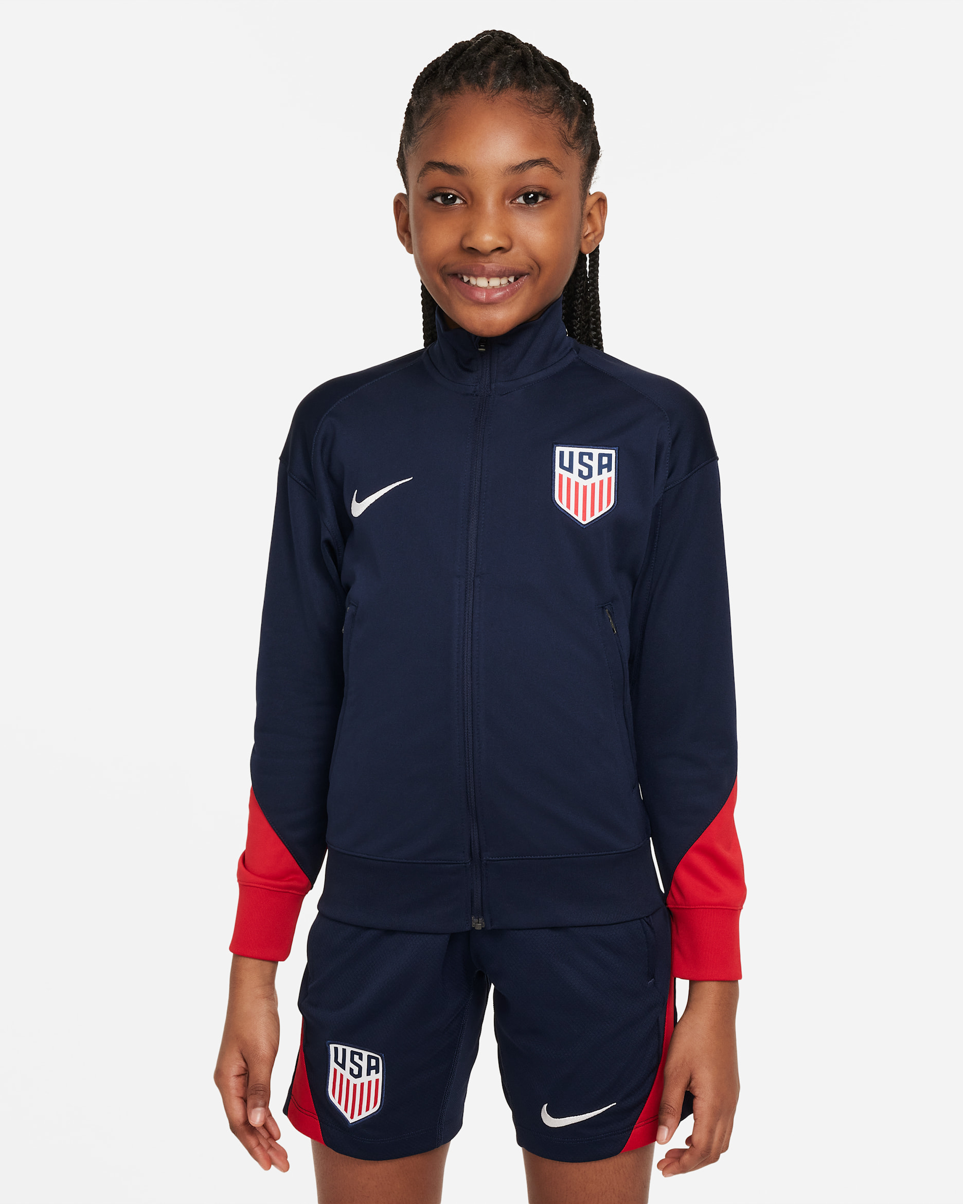USMNT Strike Big Kids' Nike Dri-FIT Soccer Track Jacket - Obsidian/Sport Red/White