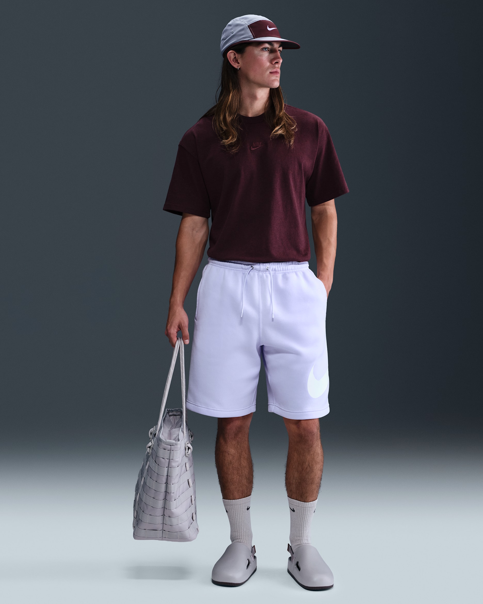 Shorts de tejido Fleece para hombre Nike Club - Tinte amatista/Tinte amatista/Blanco