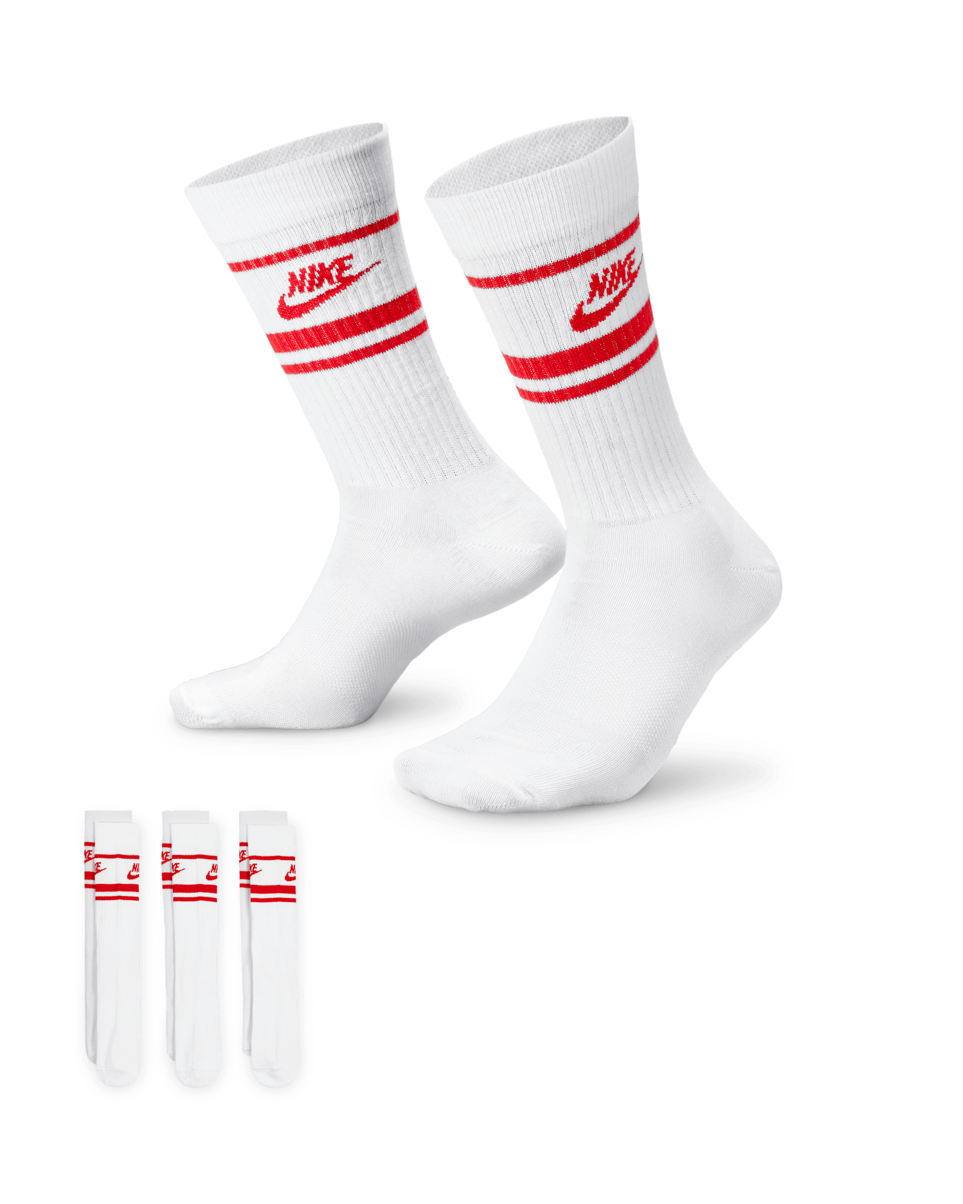 Nike Sportswear Dri-FIT Everyday Essential Crew Socks (3 Pairs) - White/University Red/University Red