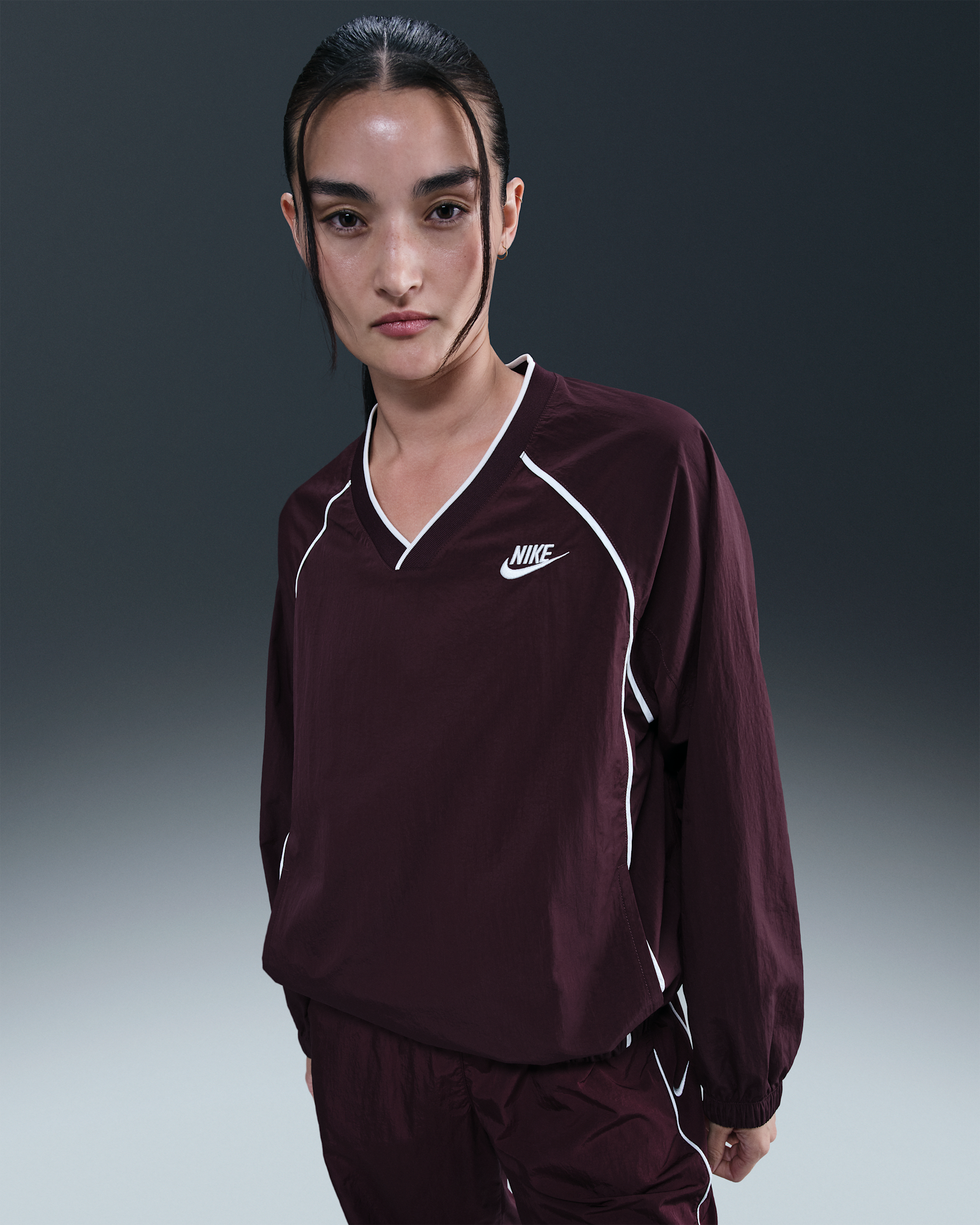 Nike Sportswear Windrunner Women's Pullover Top - Burgundy Crush/Sail