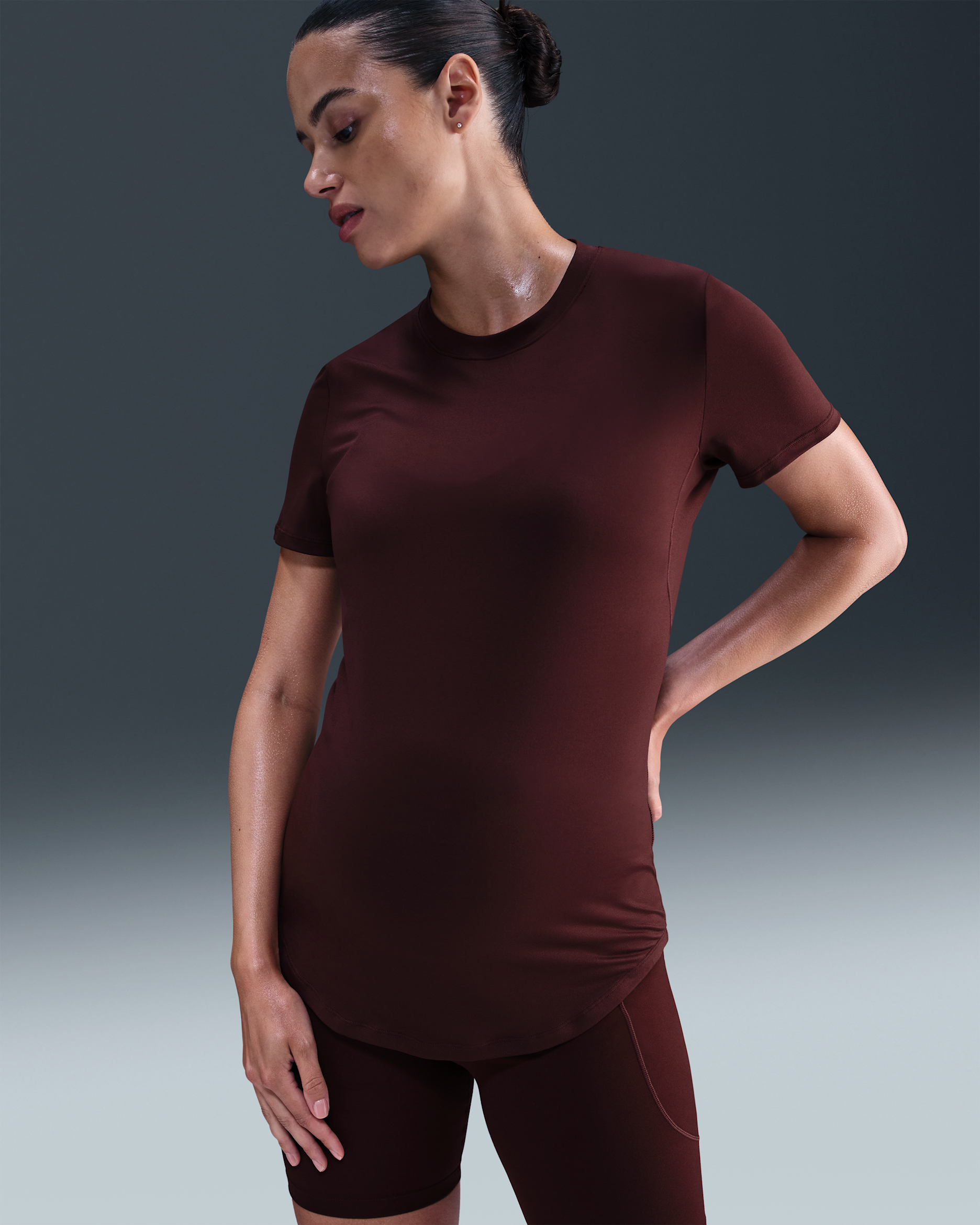Nike (M) One Women's Dri-FIT Slim-Fit Short-Sleeve Top (Maternity) - Burgundy Crush