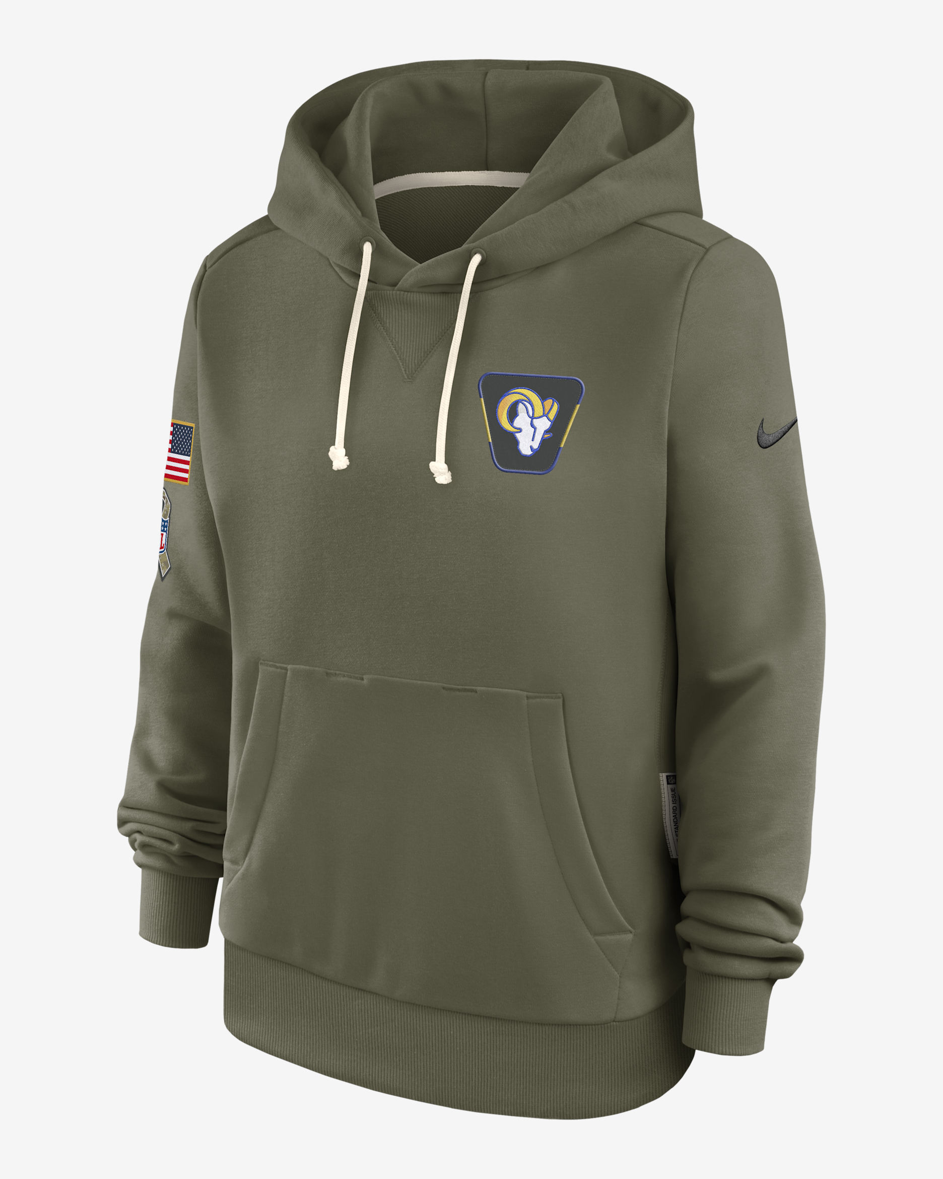 Los Angeles Rams Salute to Service Sideline Women's Nike Dri-FIT NFL Pullover Hoodie - Olive