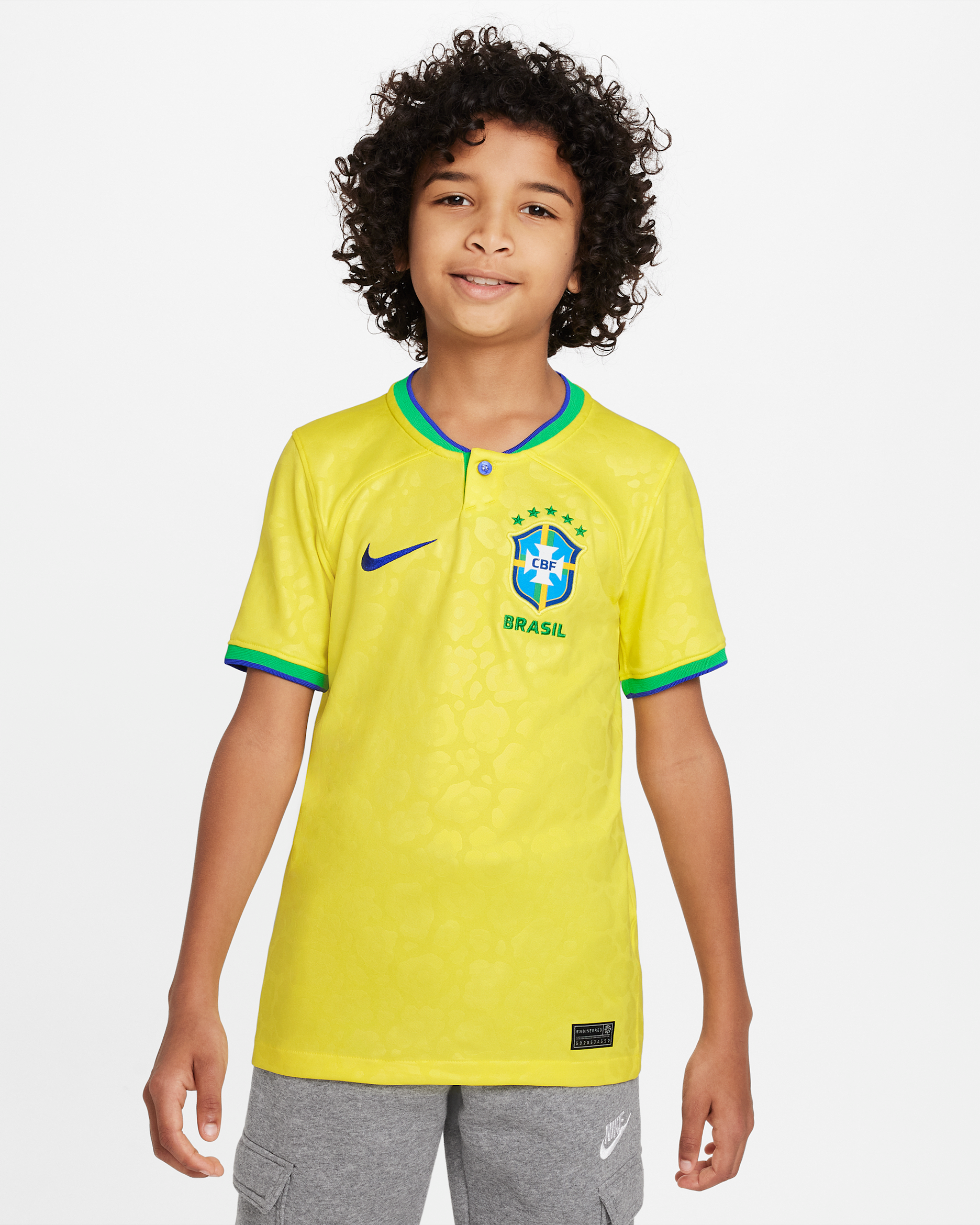 Brazil 2022/23 Stadium Home Older Kids' Nike Dri-FIT Football Shirt - Dynamic Yellow/Green Spark/Paramount Blue/Paramount Blue