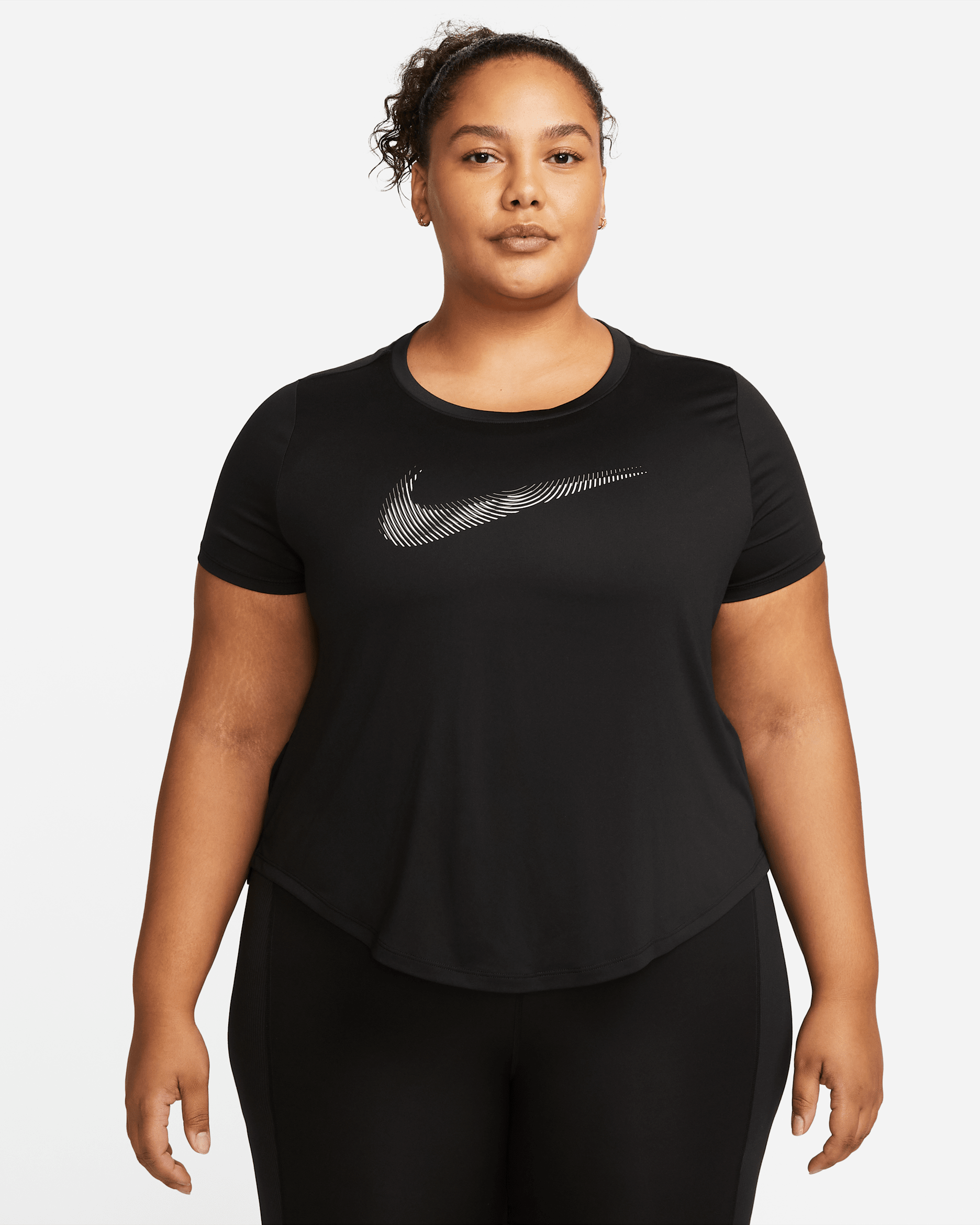 Nike Dri-FIT Swoosh Women's Short-Sleeve Running Top (Plus Size) - Black/Cool Grey