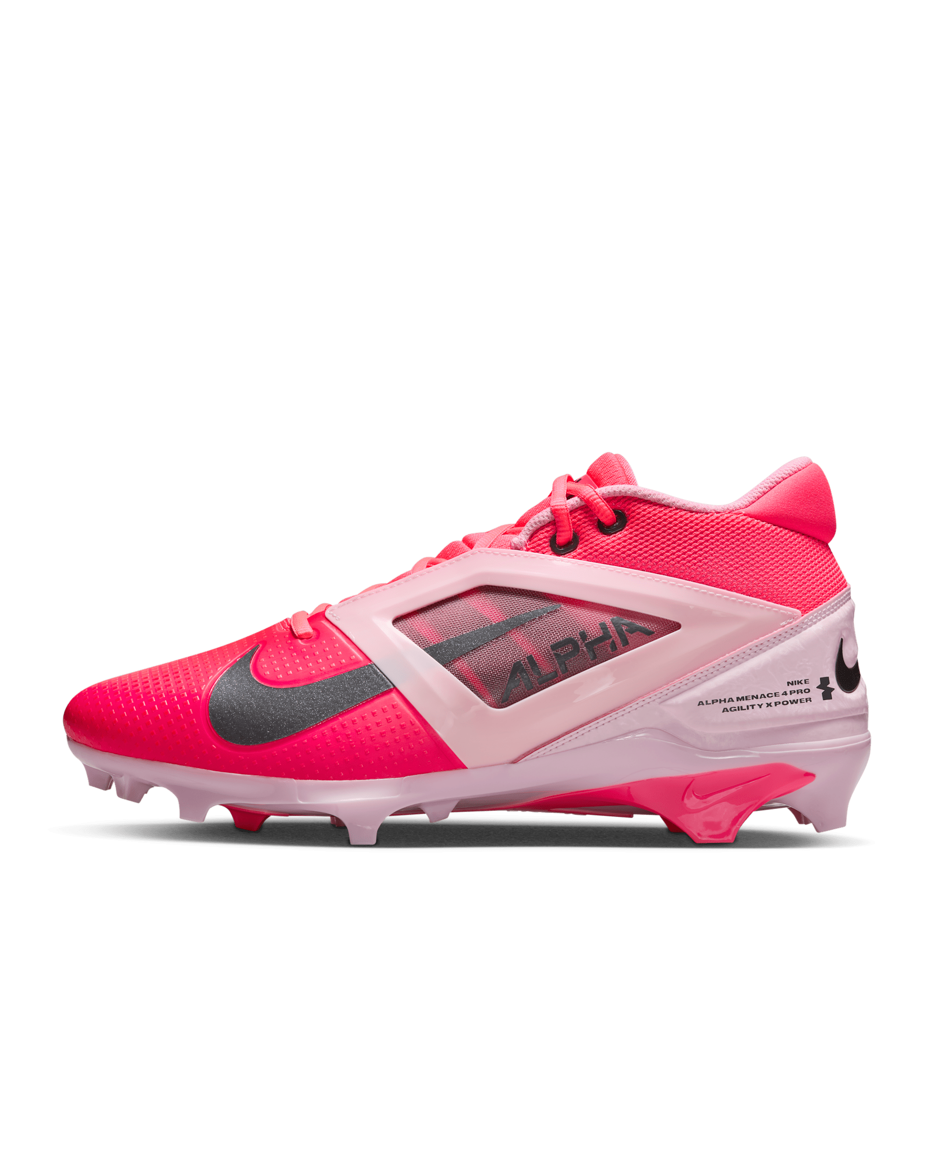 Nike Alpha Menace 4 Pro Football Cleats - Racer Pink/Pink Foam/Dark Smoke Grey/Dark Smoke Grey