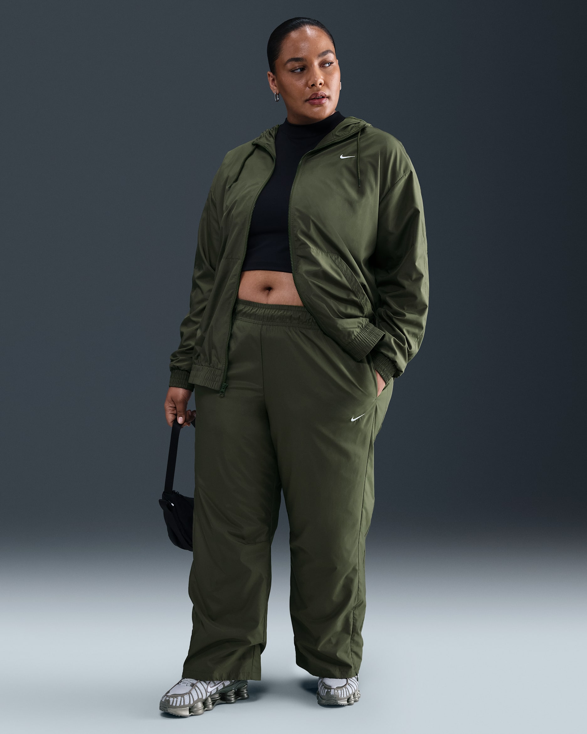 Nike Sportswear Classic Women's Mid-Rise Open-Hem Pants (Plus Size) - Medium Olive/Sail