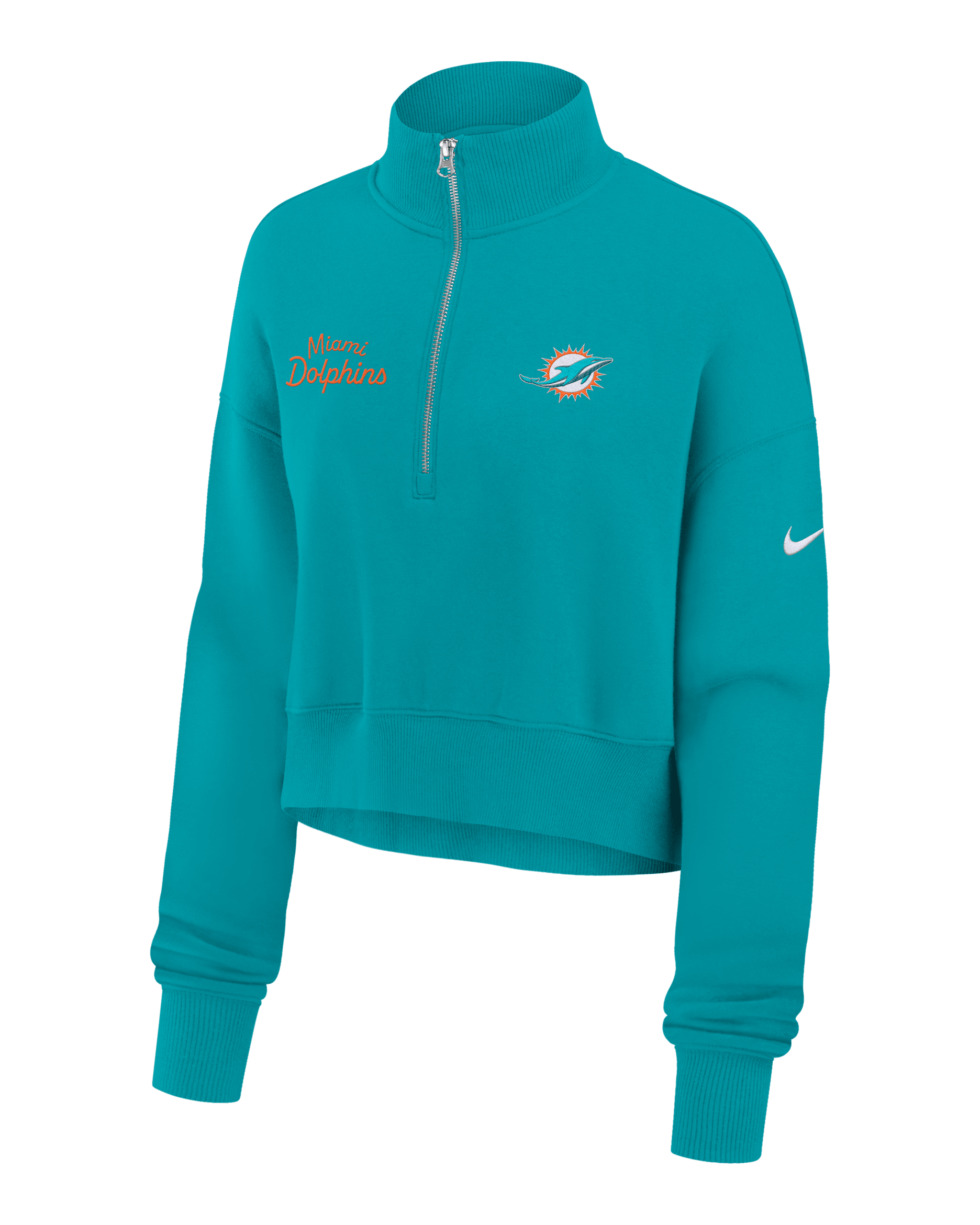 Miami Dolphins Phoenix Women's Nike NFL Cropped 1/4-Zip Crew - Aqua