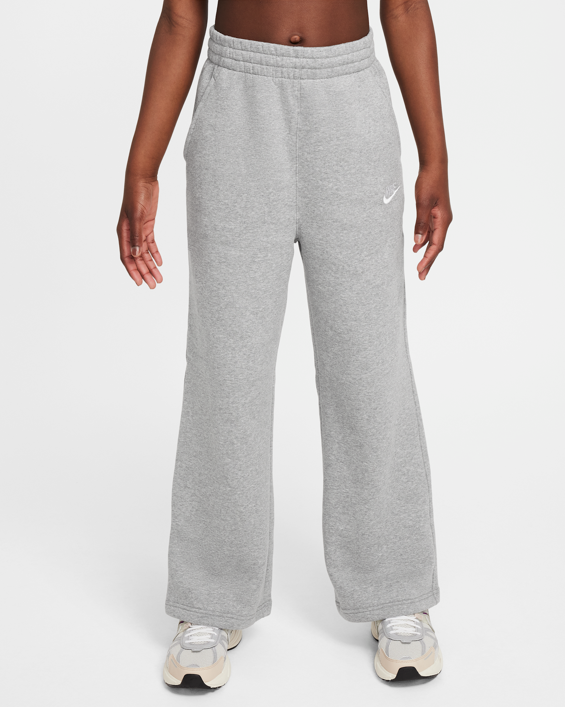Nike Sportswear Club Fleece Pantalón de pernera ancha - Niña - Gris oscuro jaspeado/Base Grey/Blanco