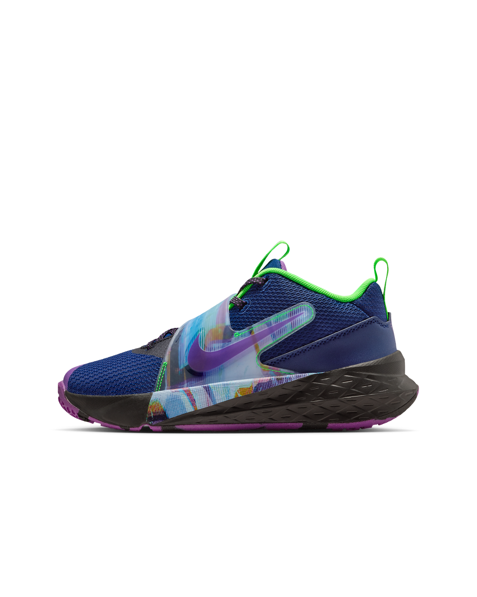 Nike Team Hustle D 12 Older Kids' Basketball Shoes - Blue Void/Black/Green Strike/Vivid Purple