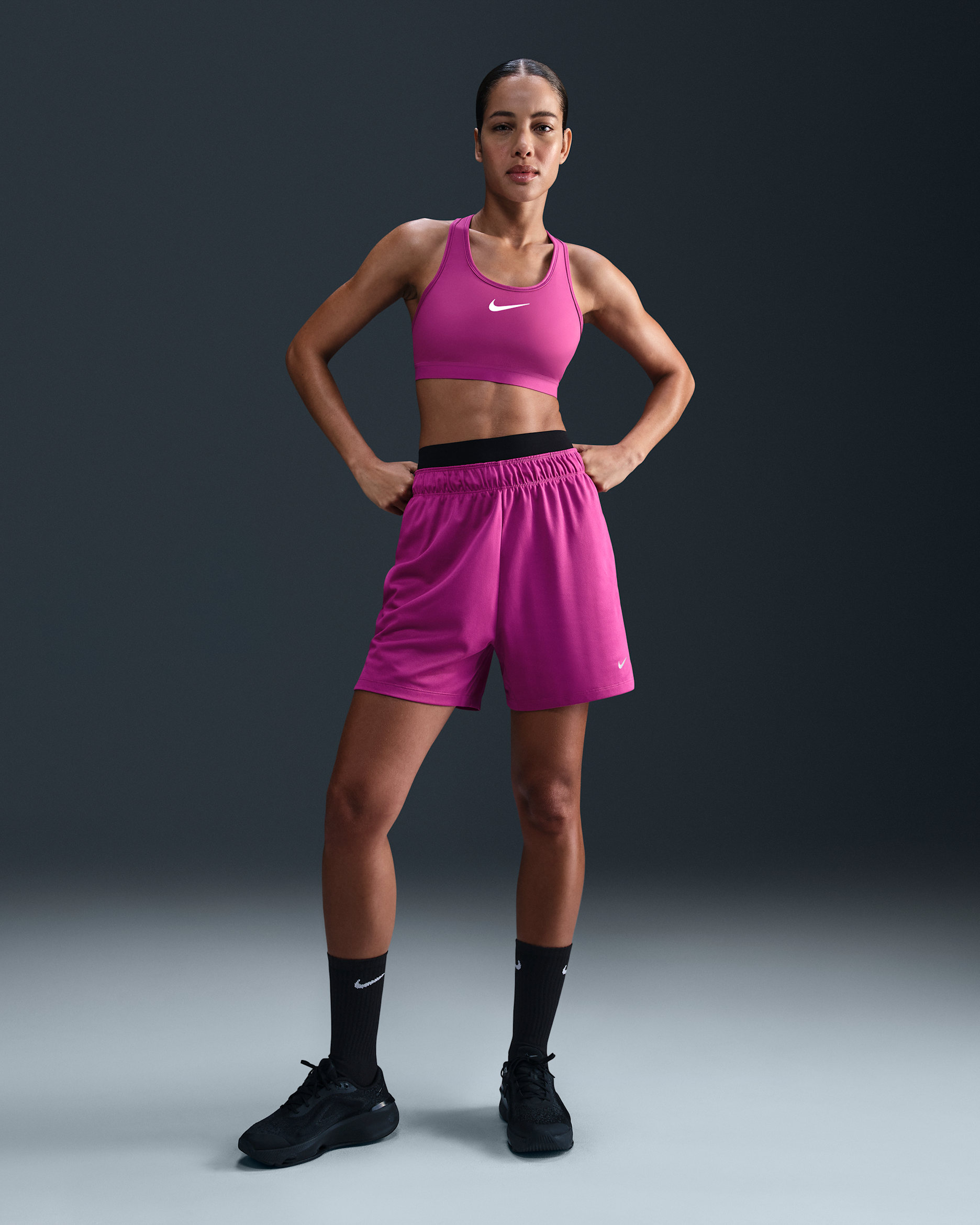 Nike Attack Women's Dri-FIT Fitness Mid-Rise 5" Unlined Shorts - Hot Fuchsia/Beyond Pink/Hot Fuchsia