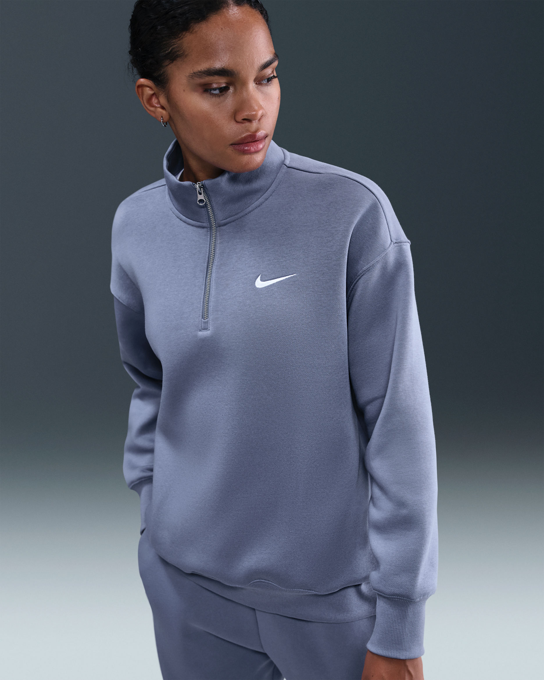 Sudadera oversized con cierre de 1/4 para mujer Nike Sportswear Phoenix Fleece - Índigo mundial/Vela