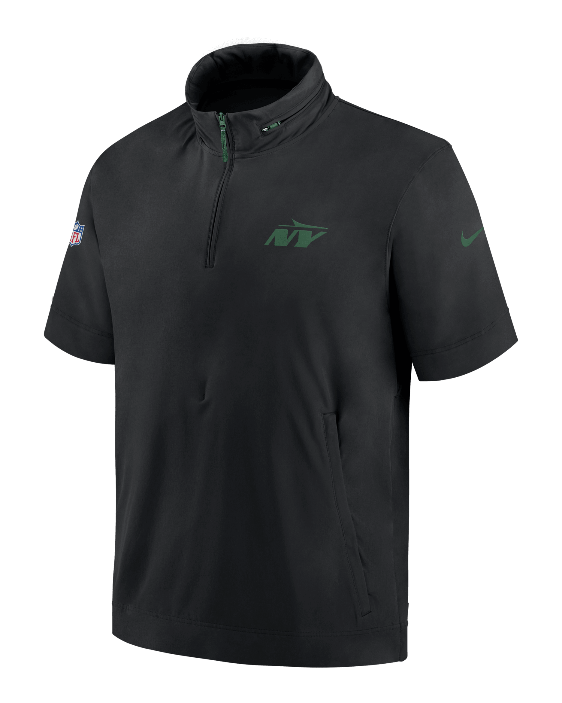 New York Jets Sideline Coach Men's Nike NFL 1/2-Zip Short-Sleeve Hooded Jacket - Black