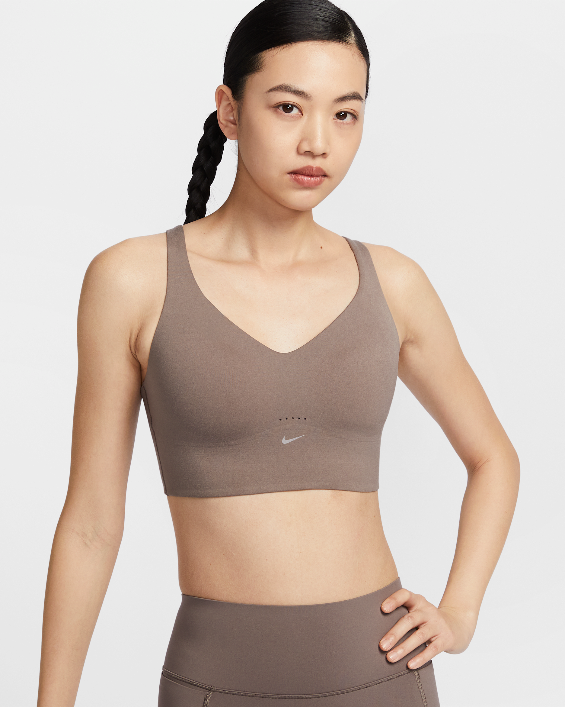 Nike Alate Medium Support Women's Longline Padded Sports Bra - Mink Brown/White