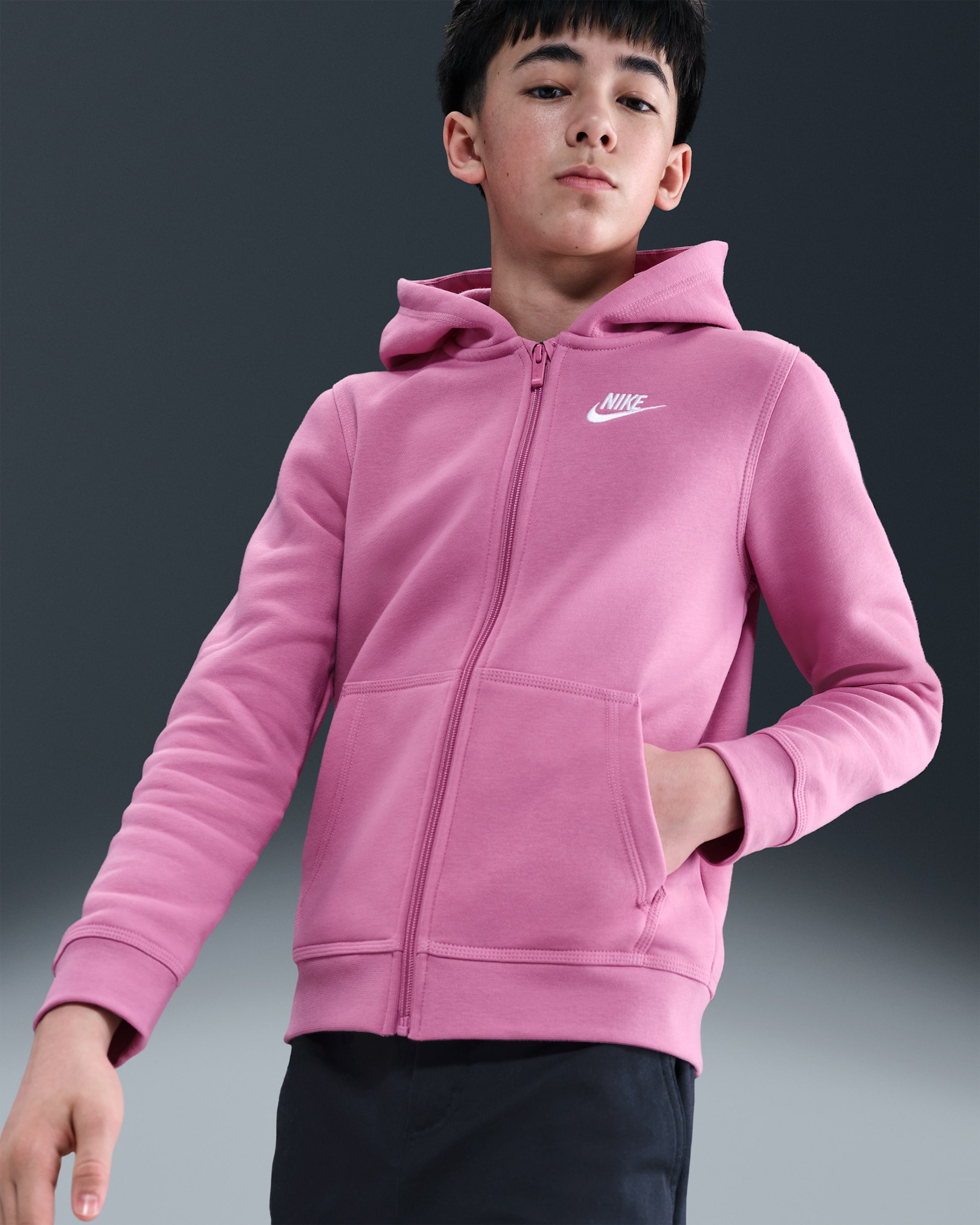 Sudadera con gorro de cierre completo para niño talla grande Nike Sportswear Club - Flamenco mágico/Flamenco mágico/Blanco