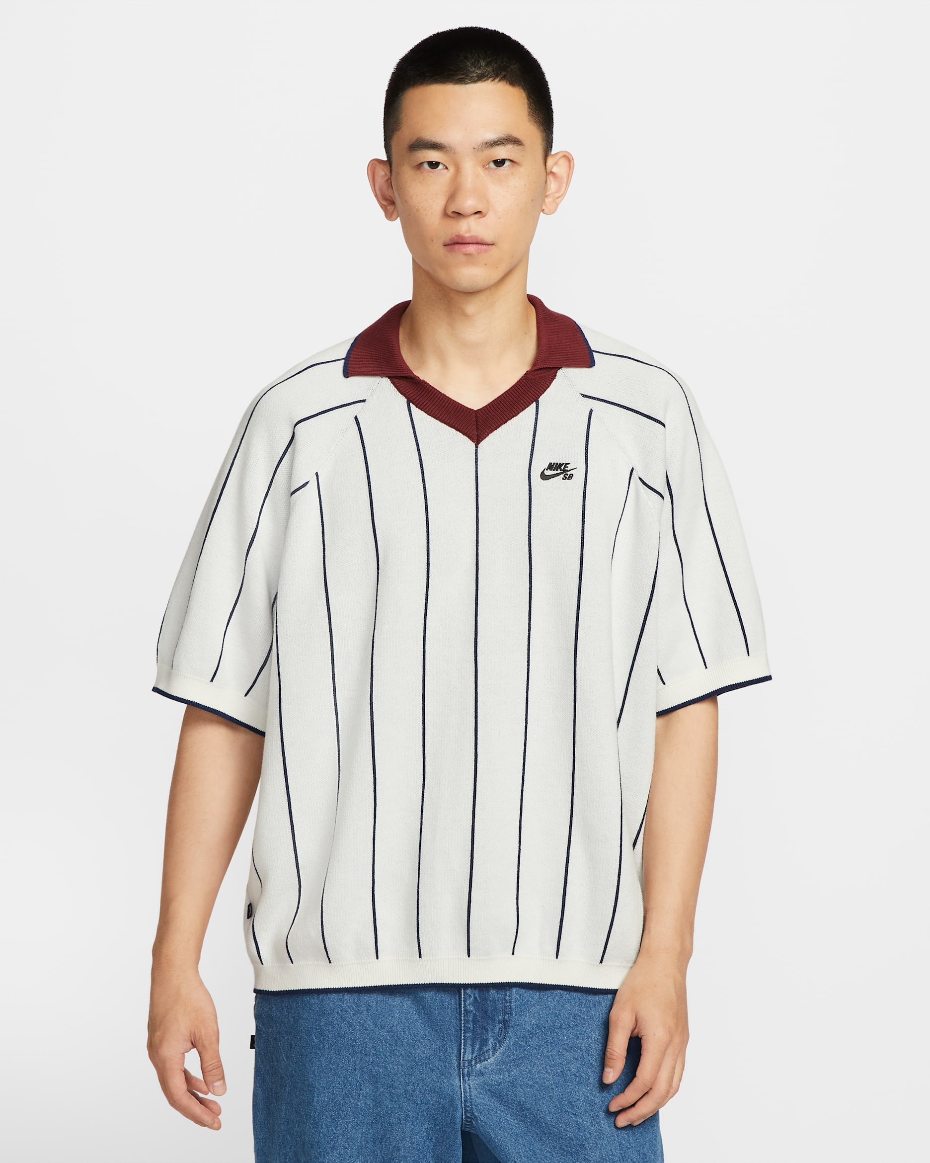 나이키 SB 반팔 폴로 스케이트보딩 스웨터 - 세일/미드나이트 네이비/다크 팀 레드