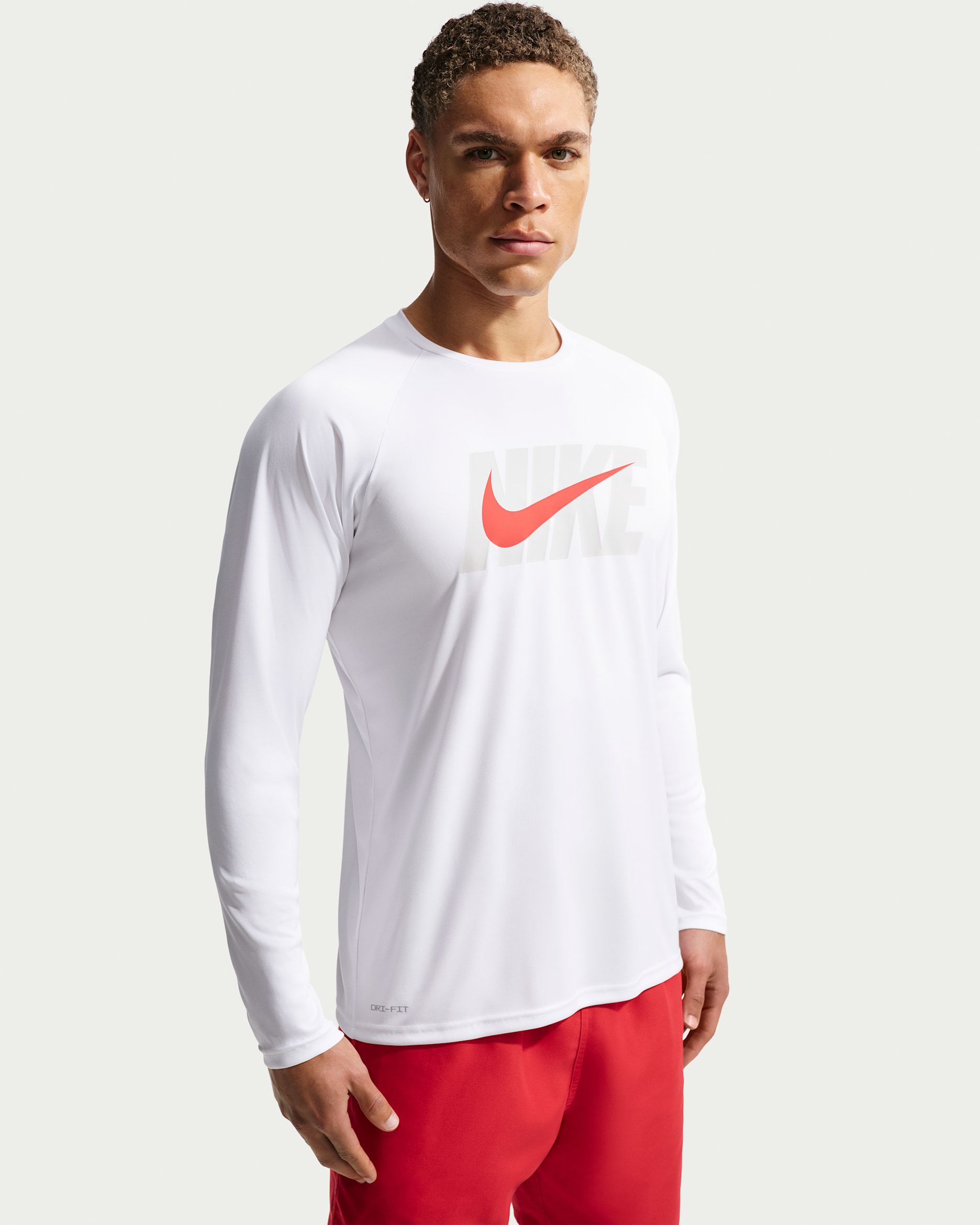 나이키 스윔 하이드로가드 남성 드라이 핏 UV 긴팔 탑 - 화이트/포톤 더스트/유니버시티 레드/유니버시티 레드
