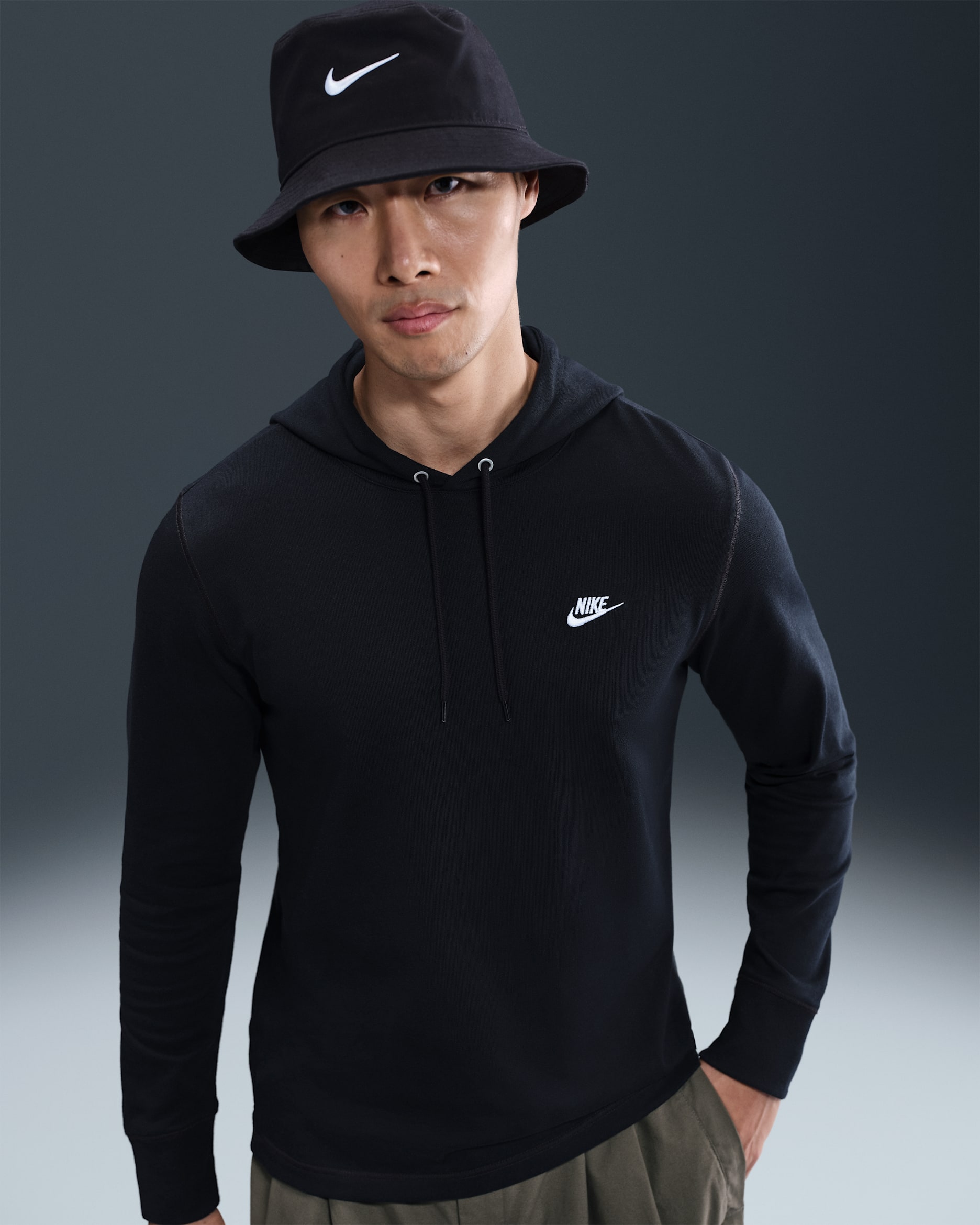 나이키 스포츠웨어 클럽 남성 니트 풀오버 후디 - 블랙/블랙/화이트