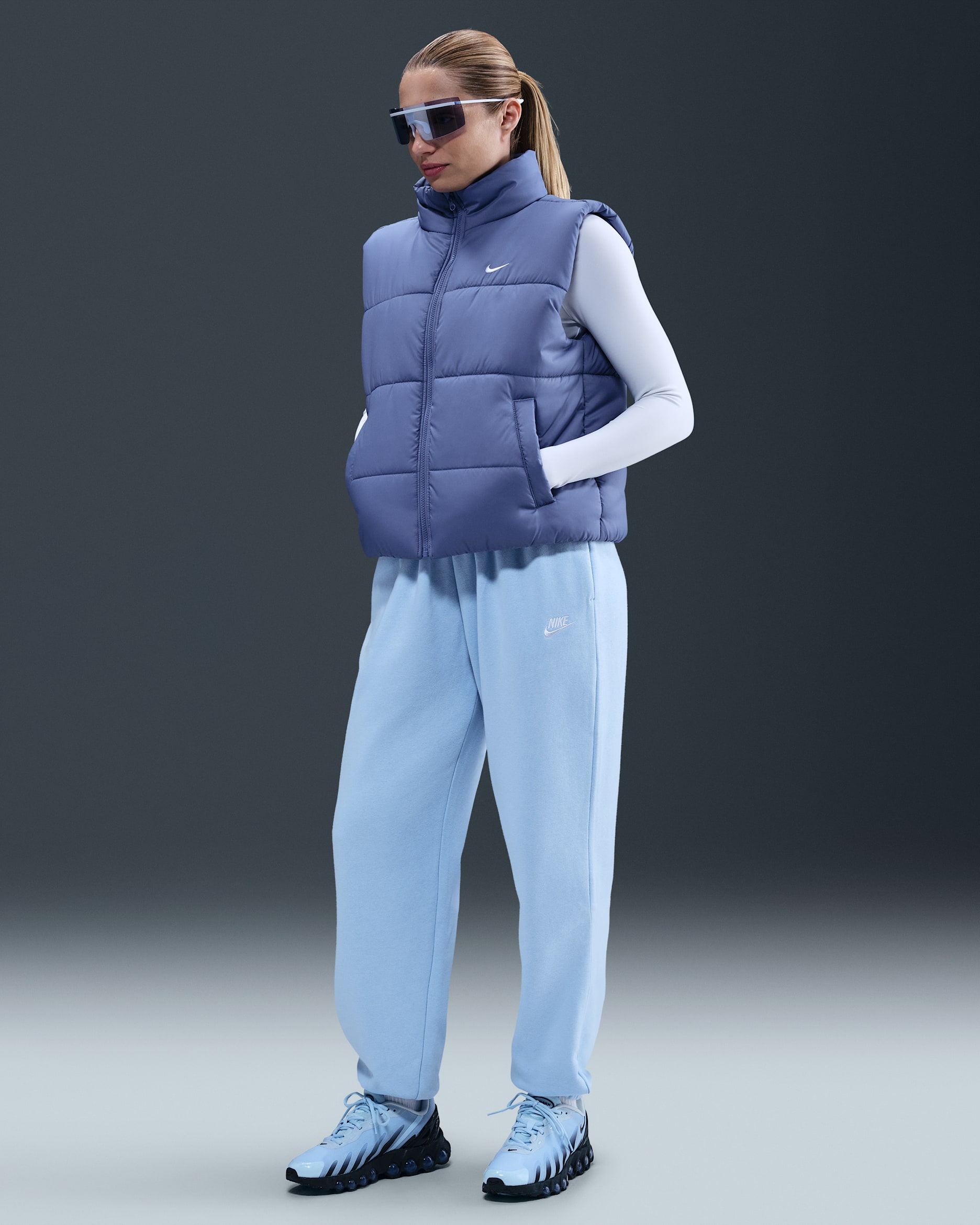 Pants de entrenamiento oversized de tiro medio para mujer Nike Sportswear Club Fleece - Azul celestino/Blanco