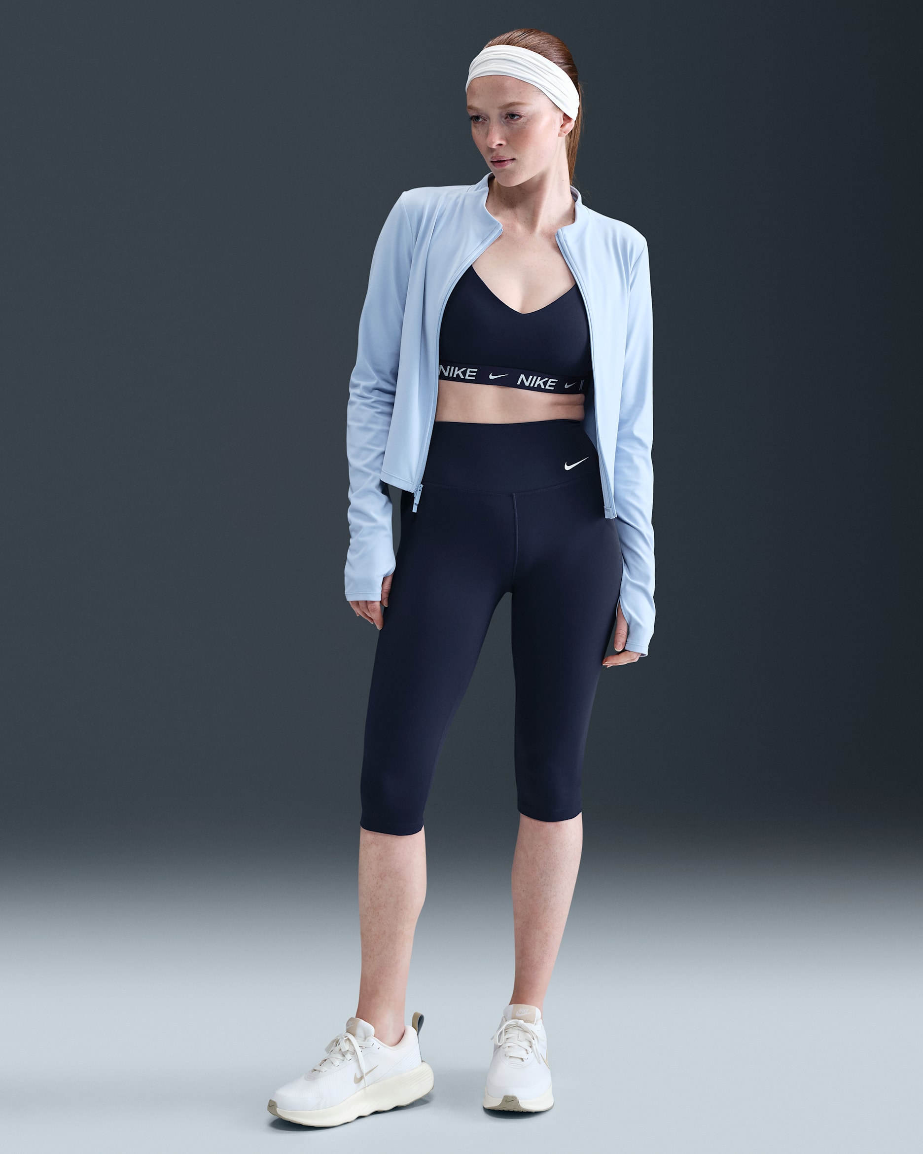 Nike One Capri-Leggings mit hohem Bund für Damen - Midnight Navy/Weiß