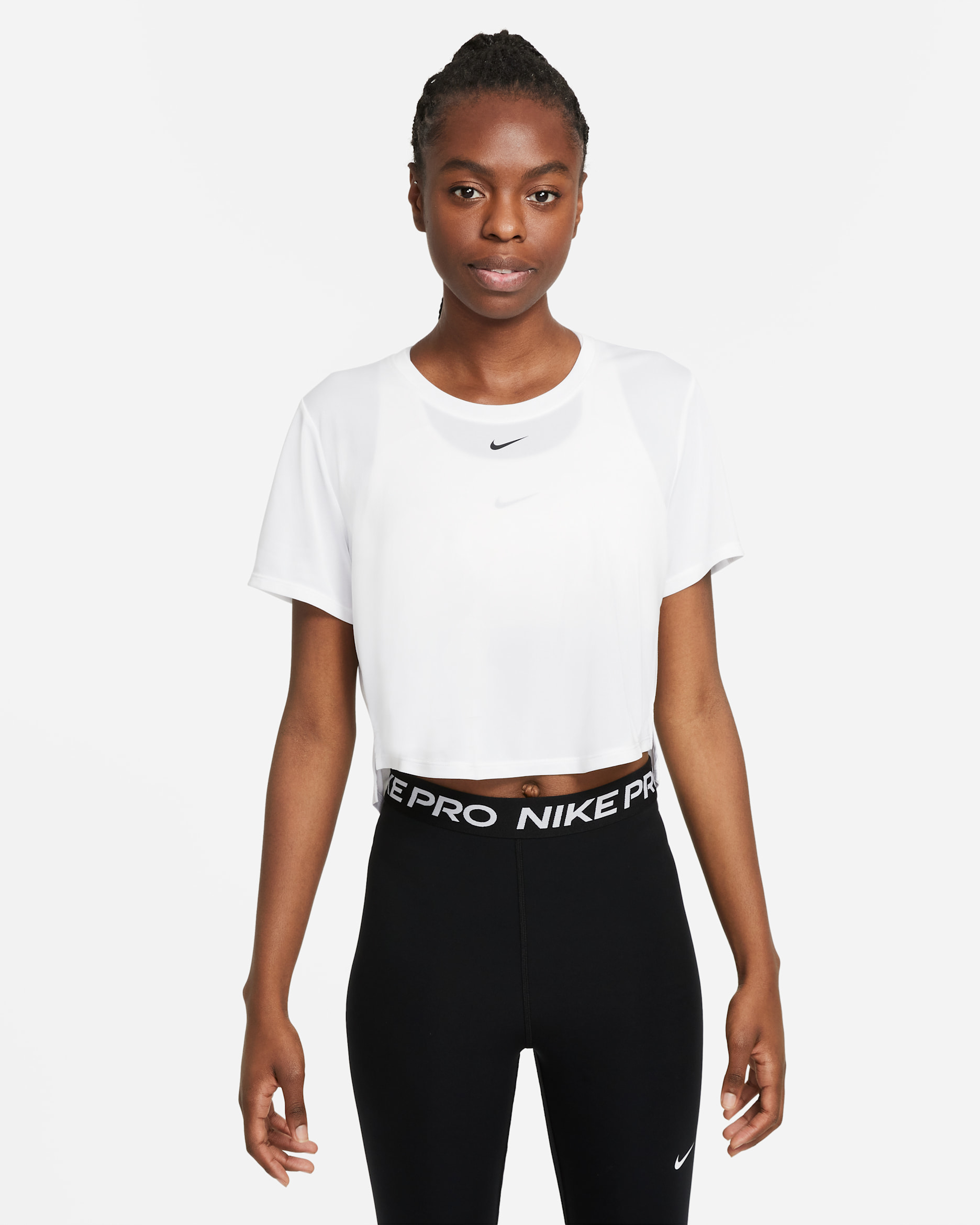Nike Dri-FIT One Women's Standard Fit Short-Sleeve Cropped Top - White/Black