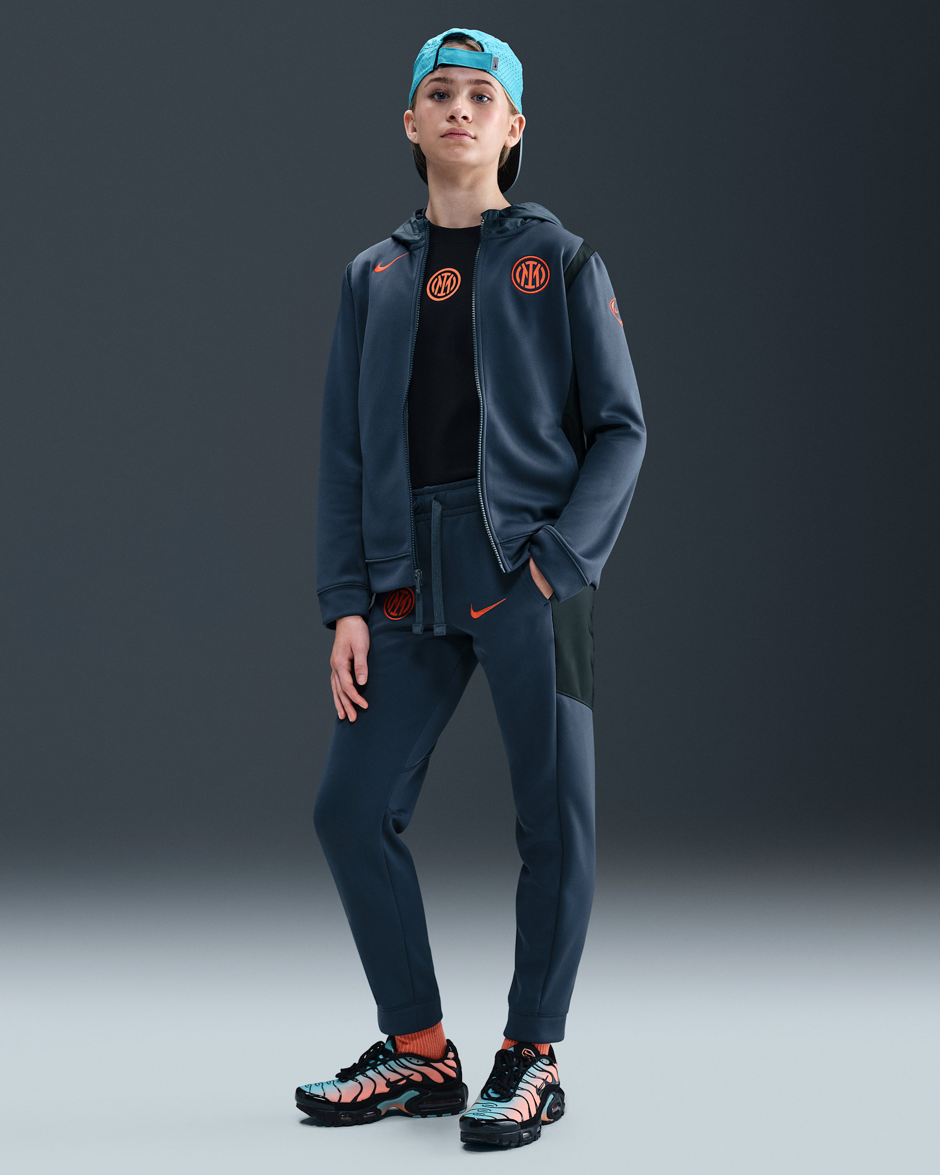 Inter Milan Third Older Kids' Nike Total 90 Football Woven Tracksuit - Thunder Blue/Black/Safety Orange