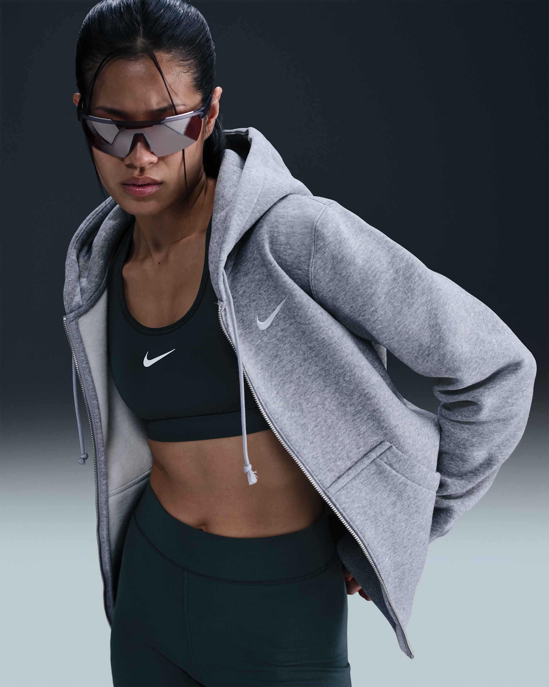 Nike Sportswear Phoenix Fleece Women's Full-Zip Hoodie - Dark Grey Heather/Sail