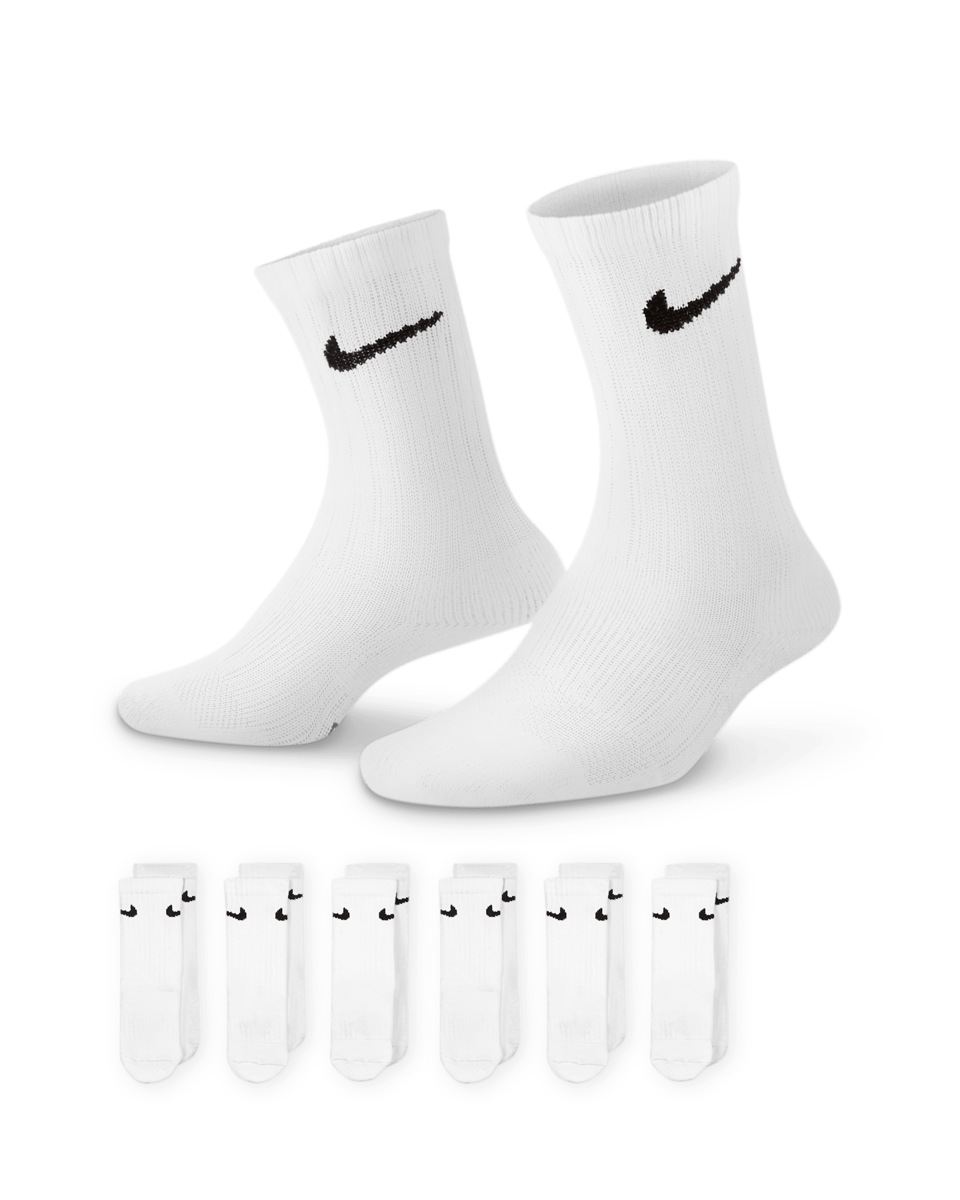 Nike Dri-FIT Performance Basics Little Kids' Crew Socks (6 Pairs) - White/Black
