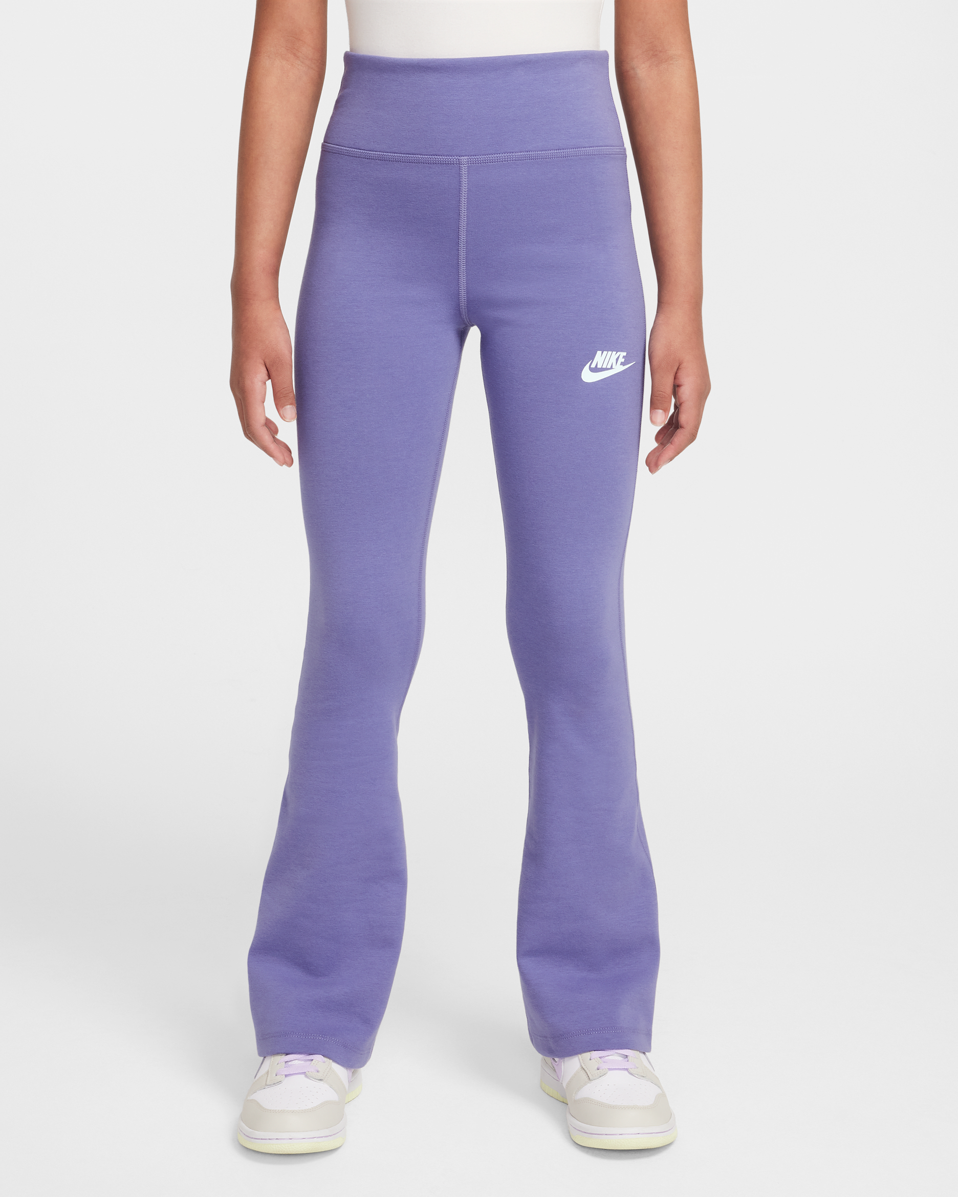 Nike Sportswear Classic Girls' High-Waisted Flared Leggings - Dusty Amethyst/White