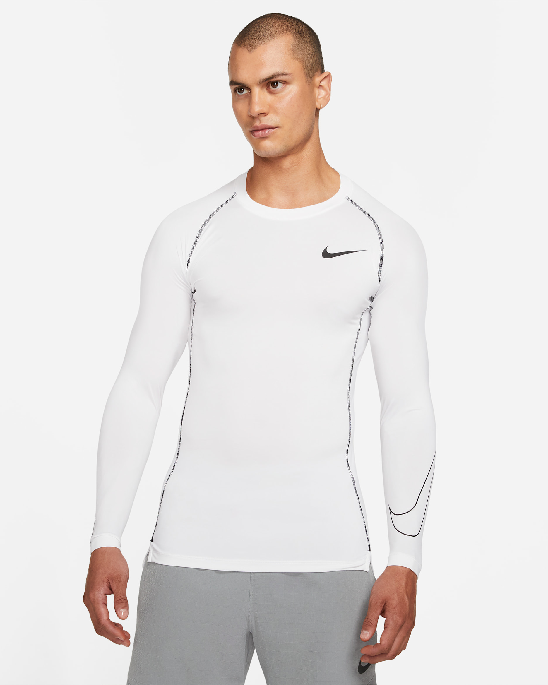 Nike Pro Dri-FIT Men's Tight Fit Long-Sleeve Top - White/Black/Black
