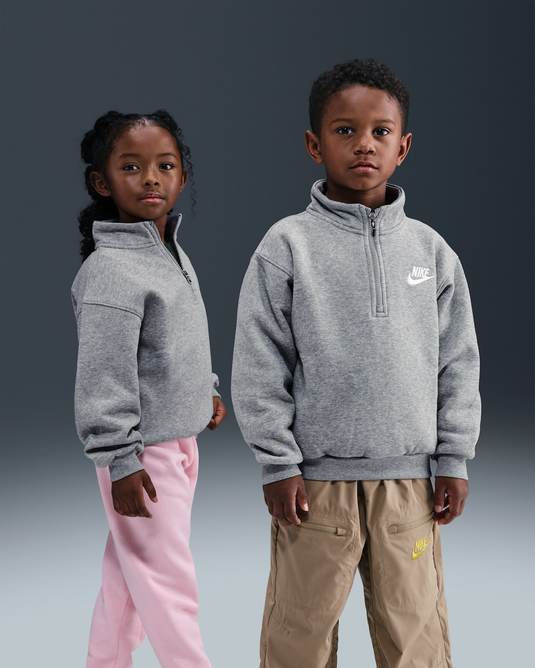 나이키 리틀키즈 쿼터집 긴팔 탑 - 다크 그레이 헤더