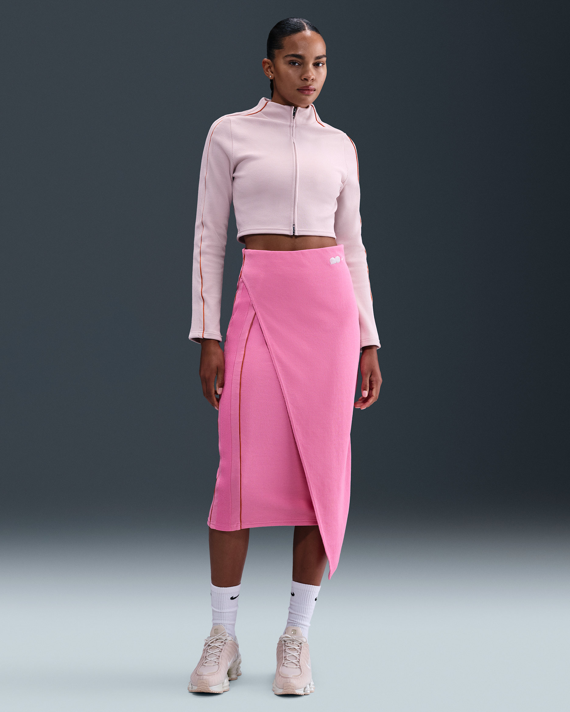 Naomi Osaka Women's High-Waisted Ribbed Maxi Skirt - Playful Pink/Campfire Orange/Silt Red/Silt Red