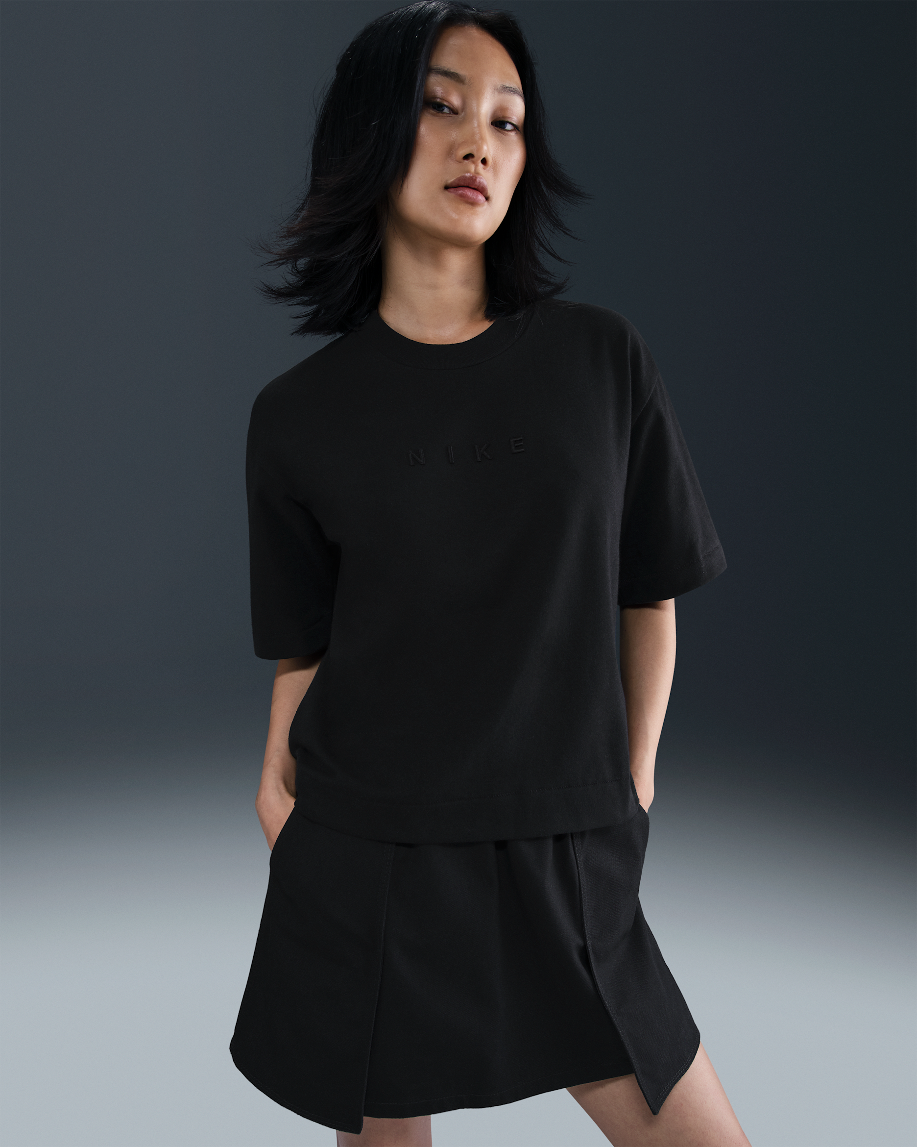 나이키 스포츠웨어 여성 박시 반팔 티셔츠 - 블랙