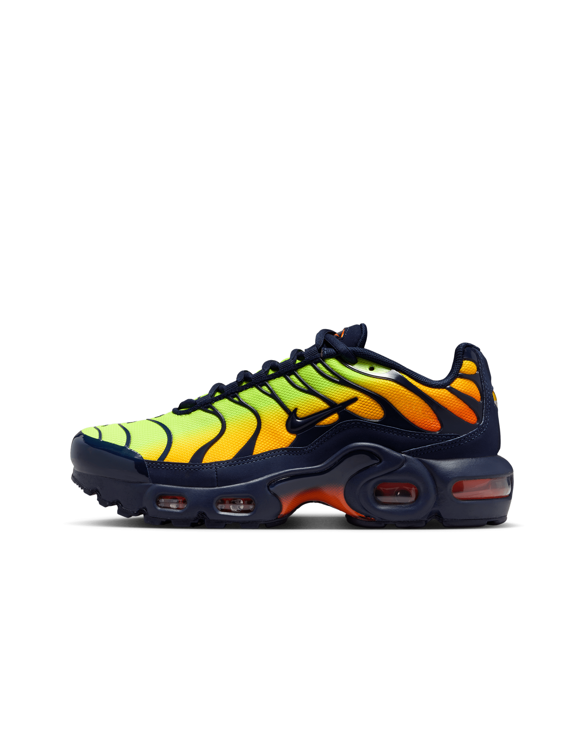 Nike Air Max Plus Genç Çocuk Ayakkabısı - Lemon Venom/Hyper Crimson/Laser Orange/Blackened Blue
