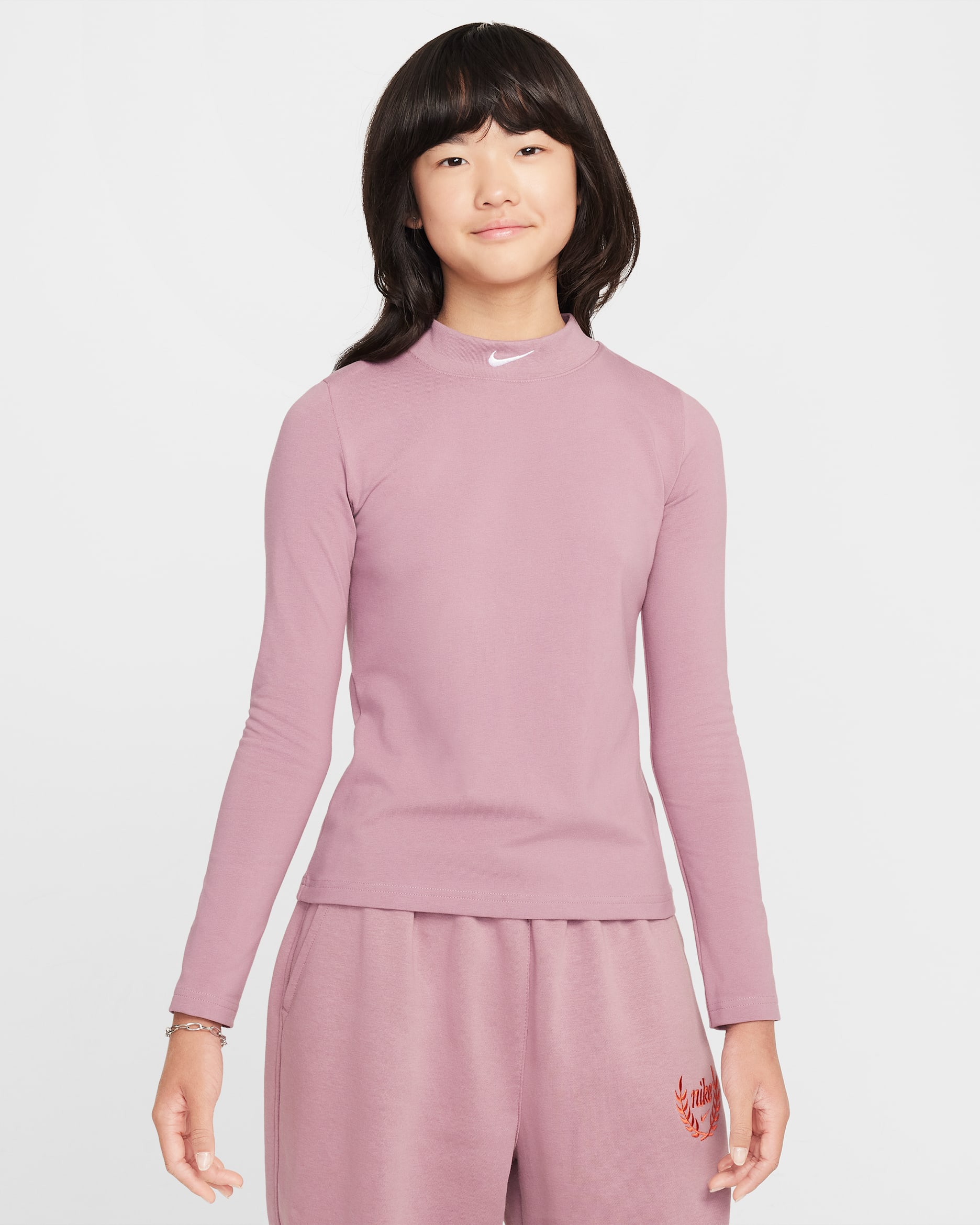 Nike Sportswear Girls' Long-Sleeve Top - Plum Dust/White