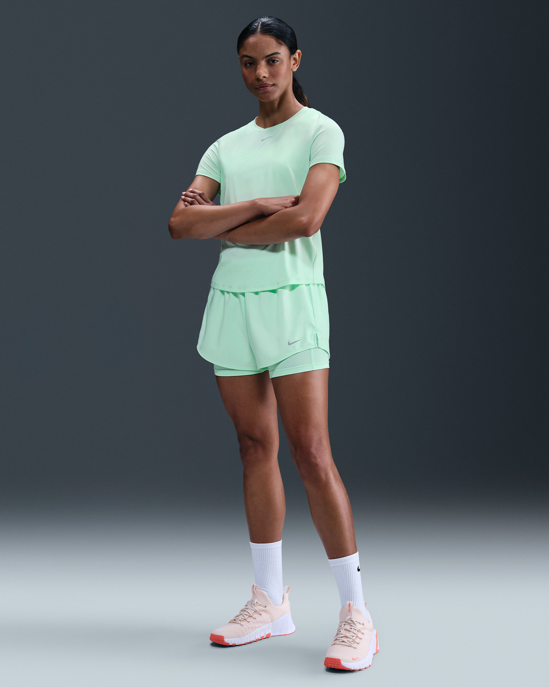 Nike One Women's Dri-FIT Mid-Rise 8cm (approx.) 2-in-1 Shorts - Mint Foam/White