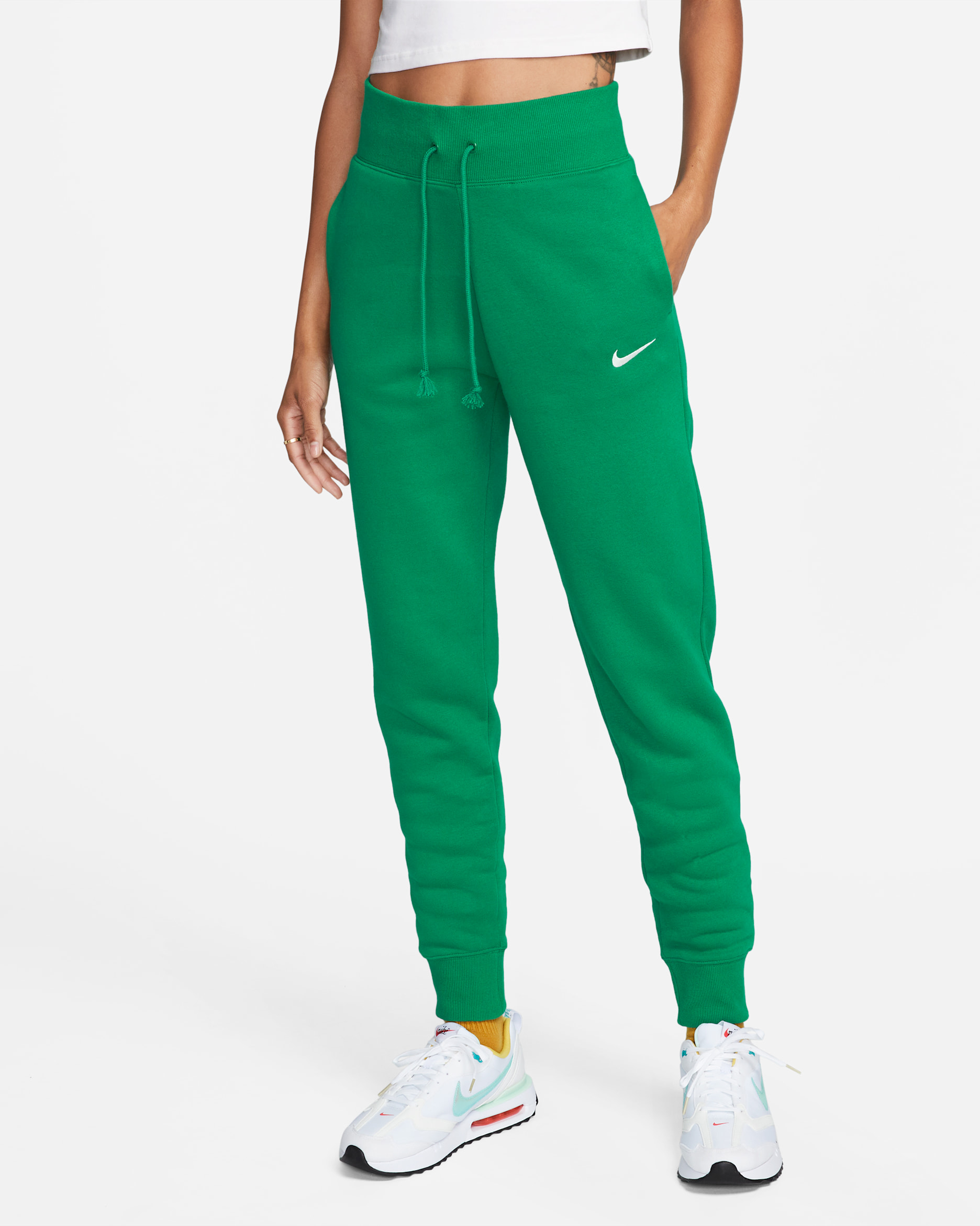 Joggers de tiro alto para mujer Nike Sportswear Phoenix Fleece - Malaquita/Vela