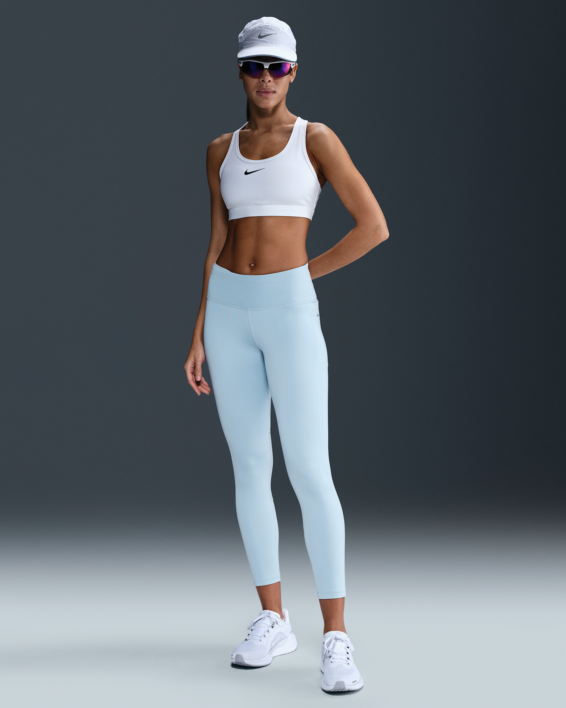 Nike Fast Normal Belli Bilek Üstü Kadın Taytı - Light Armory Blue