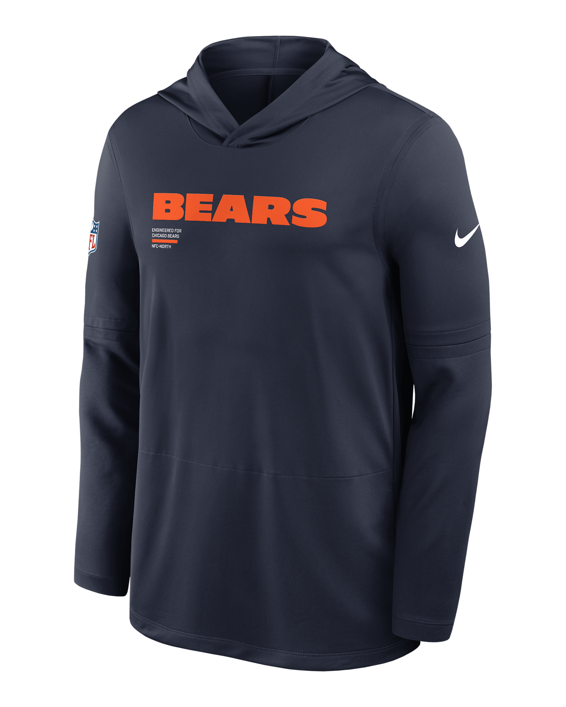 Playera de manga larga Nike Dri-FIT de la NFL con gorro para hombre Chicago Bears Pure Fury Sideline - Azul marino