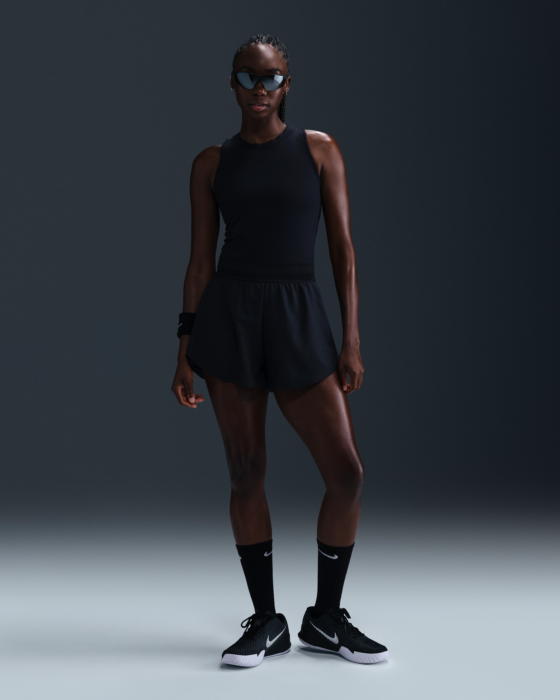 Shorts de tenis Dri-FIT para mujer NikeCourt Ace Advantage - Negro/Negro